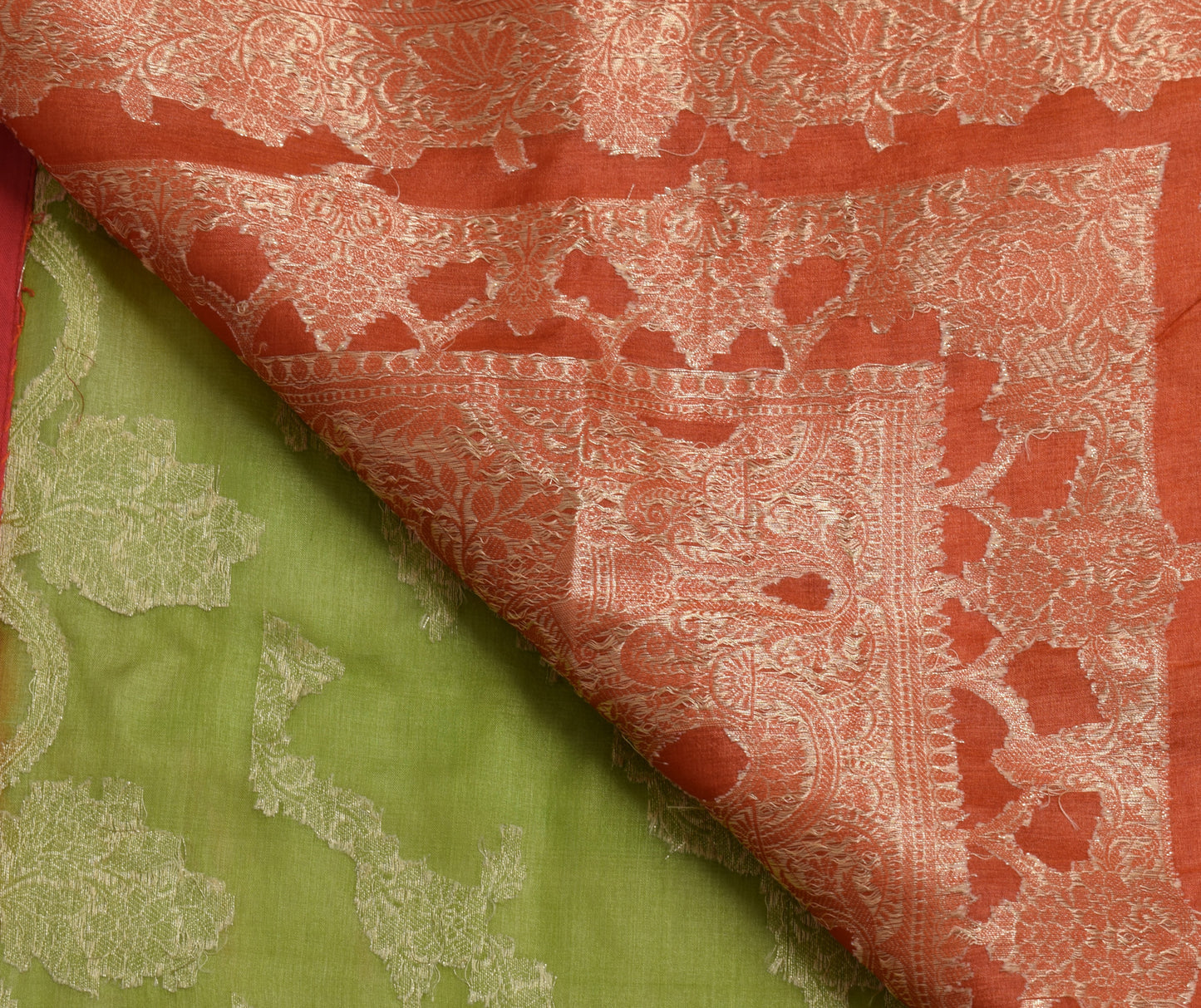 Sushila Vintage Green Saree 100% Pure Silk All Over Woven Floral Sari Fabric