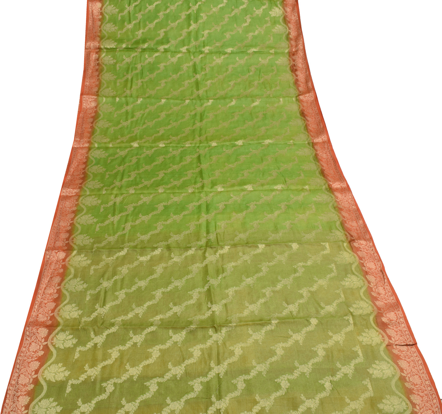 Sushila Vintage Green Saree 100% Pure Silk All Over Woven Floral Sari Fabric