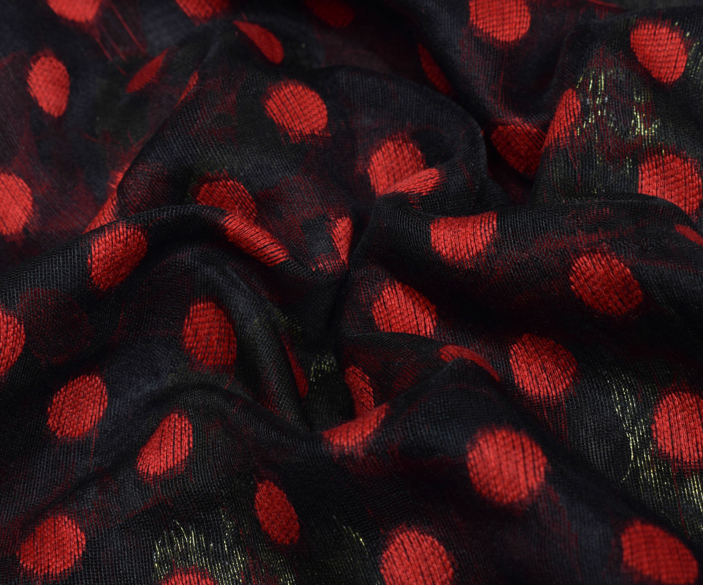 Sushila Vintage Black and Red Sari Floral Hand Woven Jamdani Saree Craft Fabric
