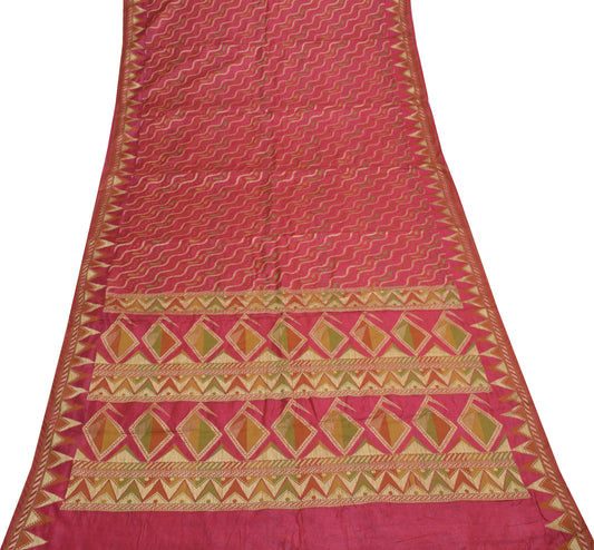 Sushila Vintage Saree 100% Pure Silk All Over Laheriya Woven Sari Craft Fabric