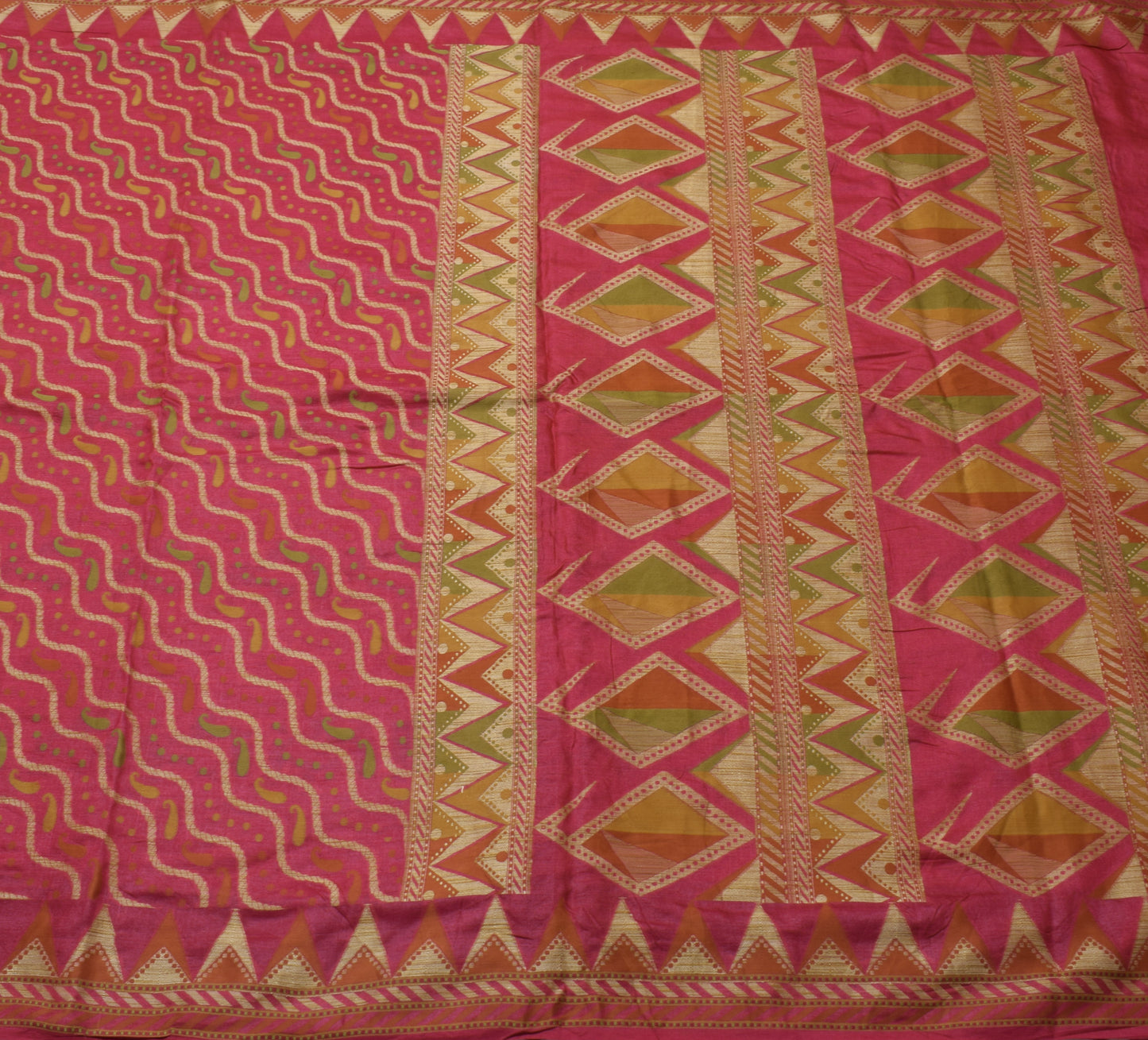 Sushila Vintage Saree 100% Pure Silk All Over Laheriya Woven Sari Craft Fabric