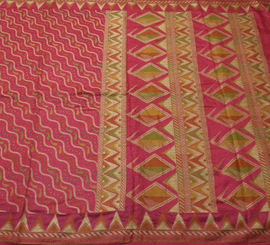 Sushila Vintage Saree 100% Pure Silk All Over Laheriya Woven Sari Craft Fabric