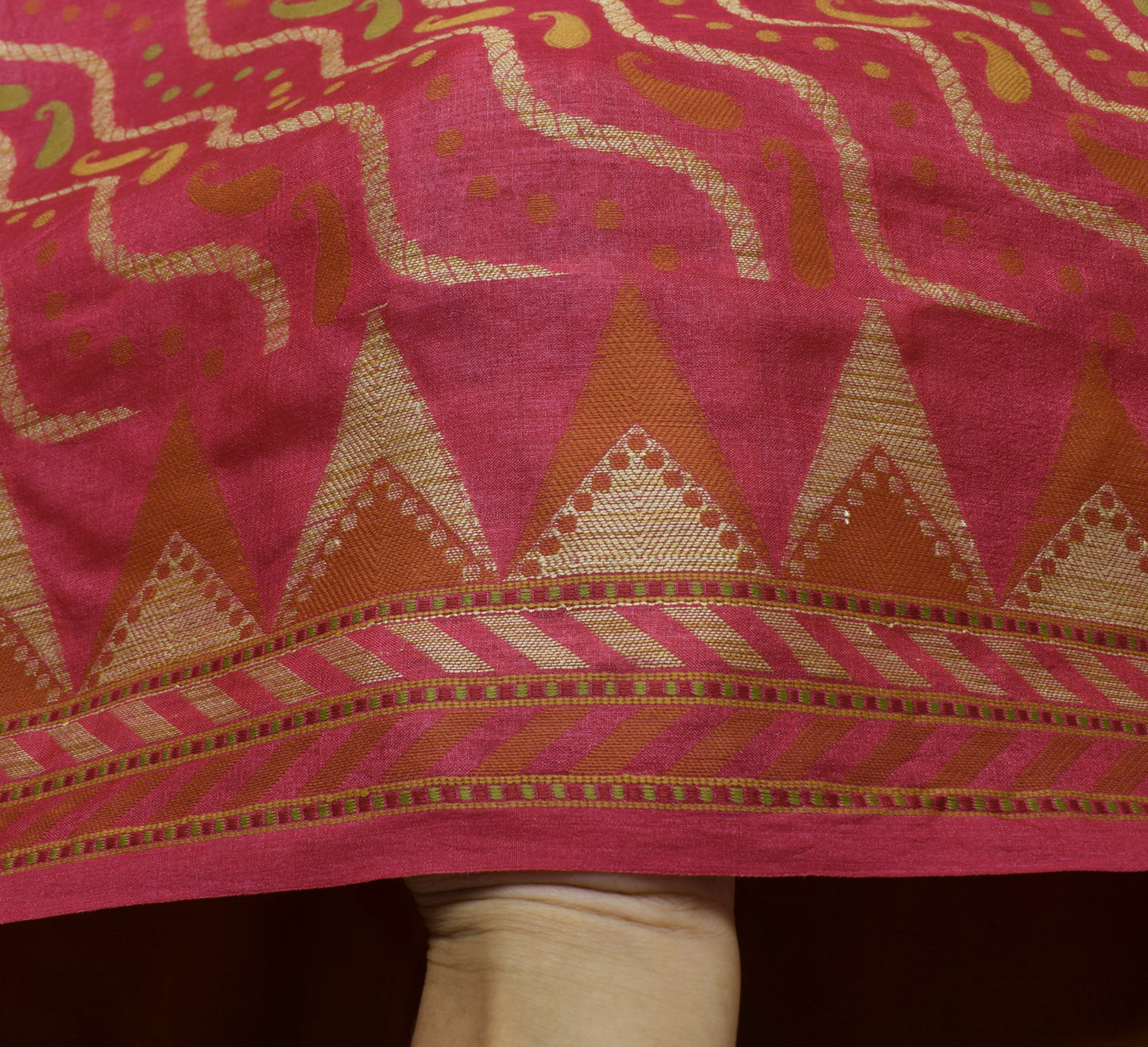 Sushila Vintage Saree 100% Pure Silk All Over Laheriya Woven Sari Craft Fabric