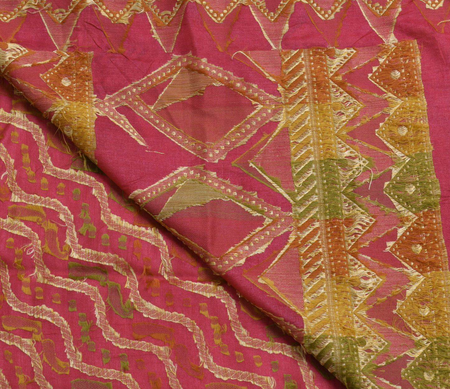 Sushila Vintage Saree 100% Pure Silk All Over Laheriya Woven Sari Craft Fabric