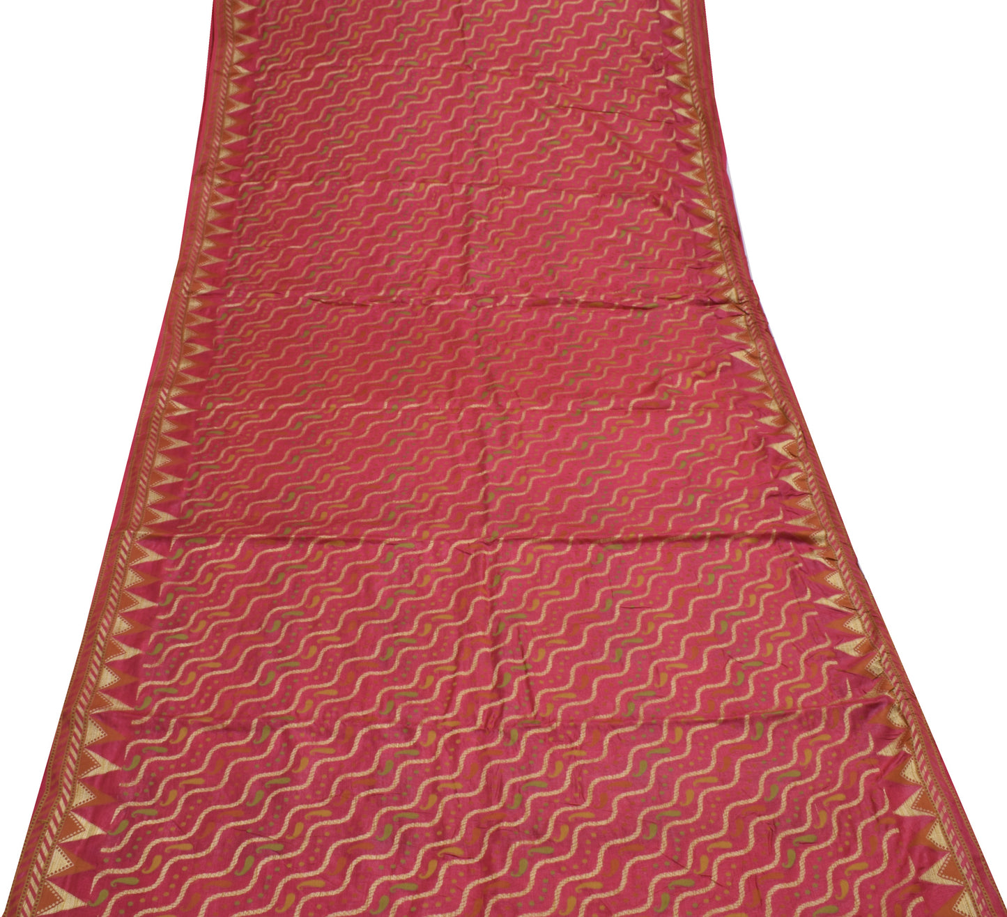 Sushila Vintage Saree 100% Pure Silk All Over Laheriya Woven Sari Craft Fabric