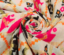Sushila Vintage White Saree Patan Patola Ikkat Print Pure Cotton Sari Fabric