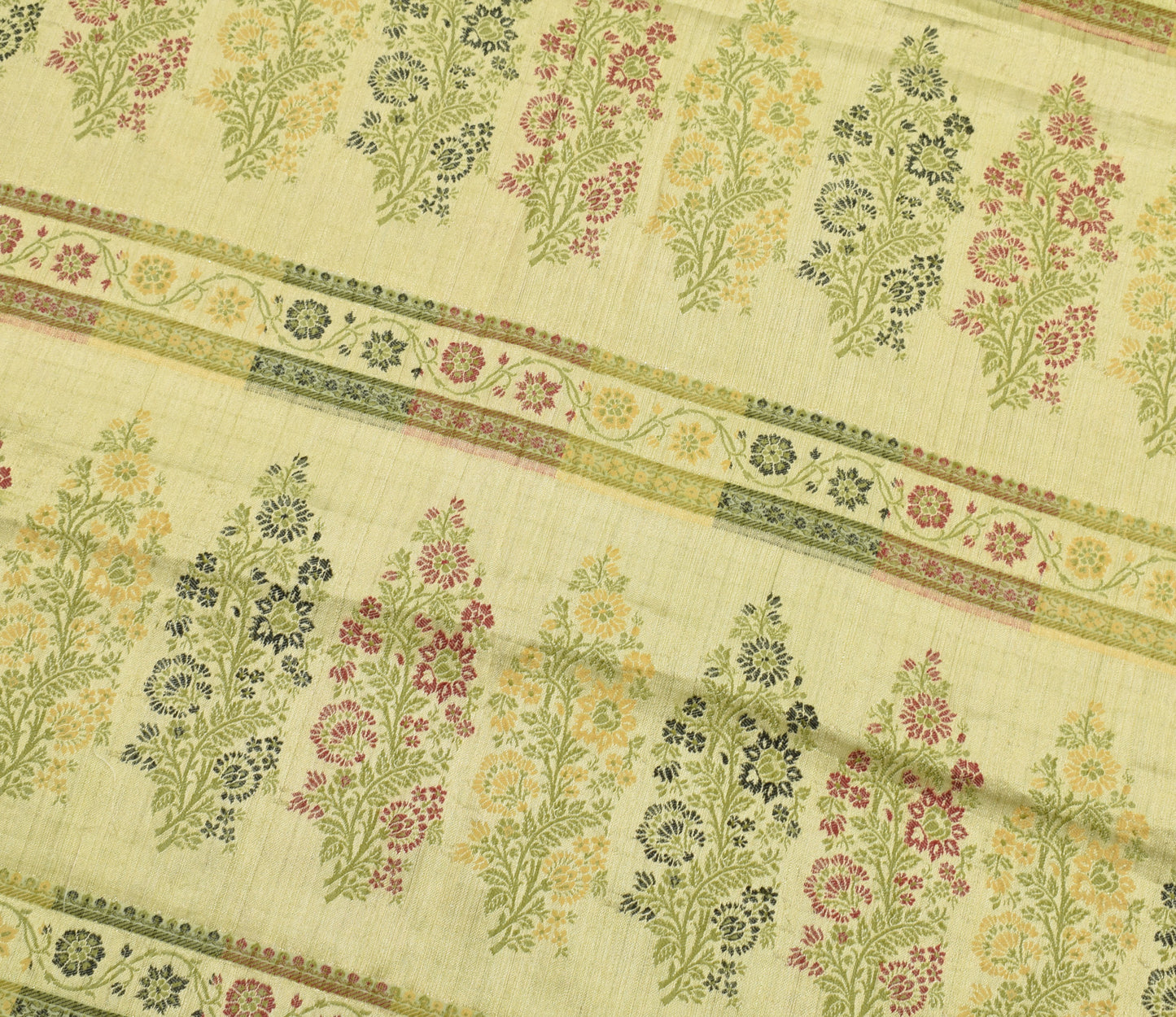 Sushila Vintage Green Saree 100% Pure Silk All Over Woven Paisley Sari Fabric