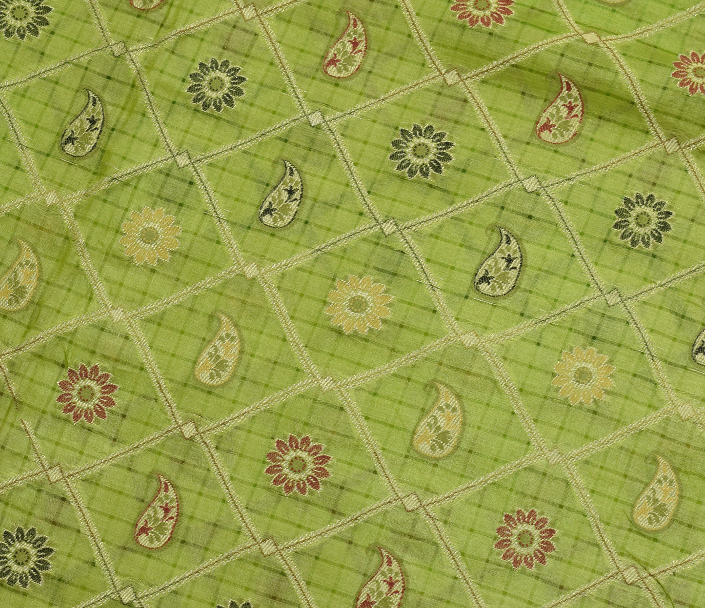 Sushila Vintage Green Saree 100% Pure Silk All Over Woven Paisley Sari Fabric