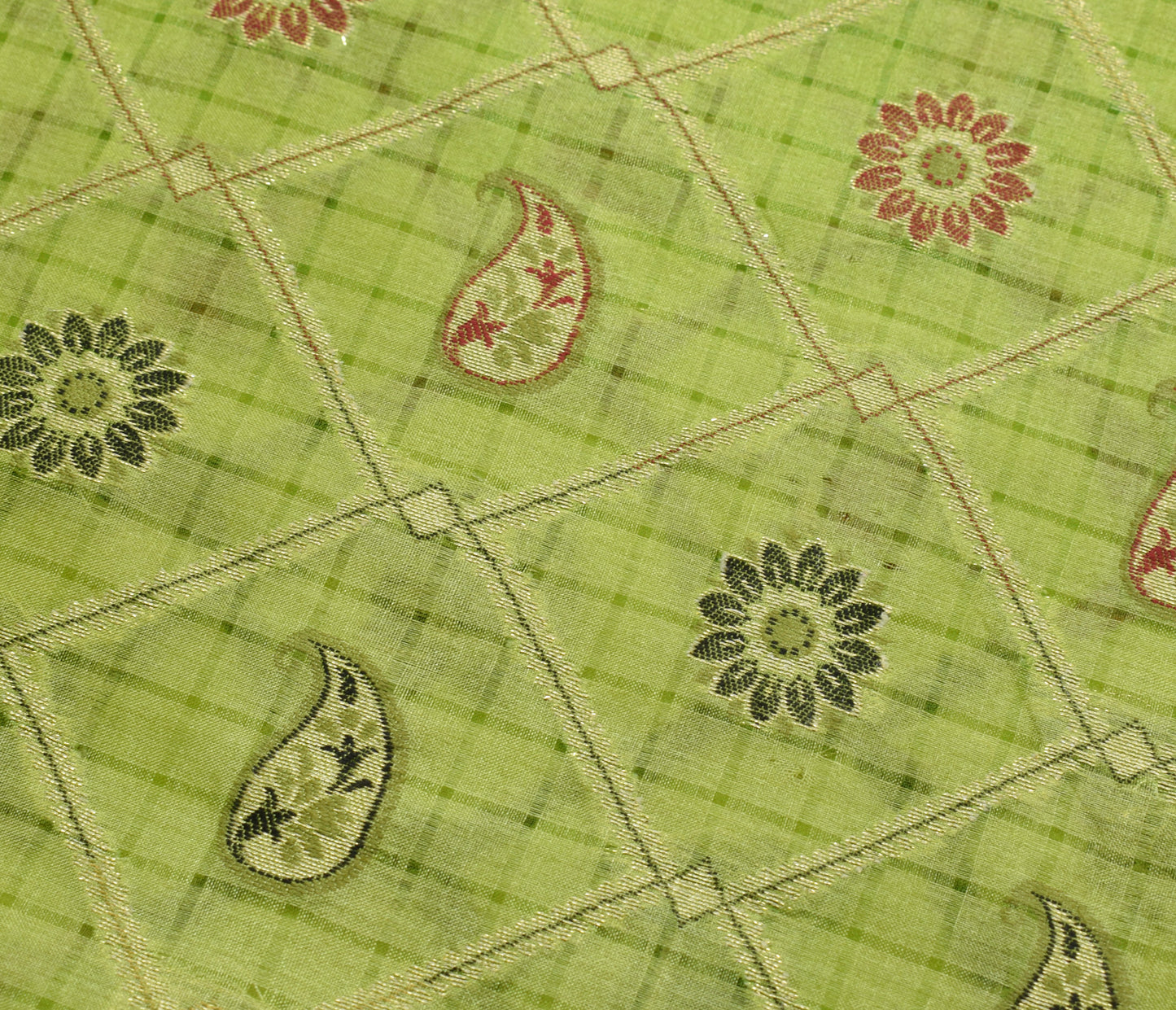 Sushila Vintage Green Saree 100% Pure Silk All Over Woven Paisley Sari Fabric