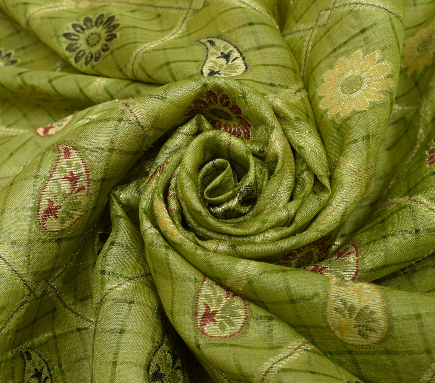 Sushila Vintage Green Saree 100% Pure Silk All Over Woven Paisley Sari Fabric