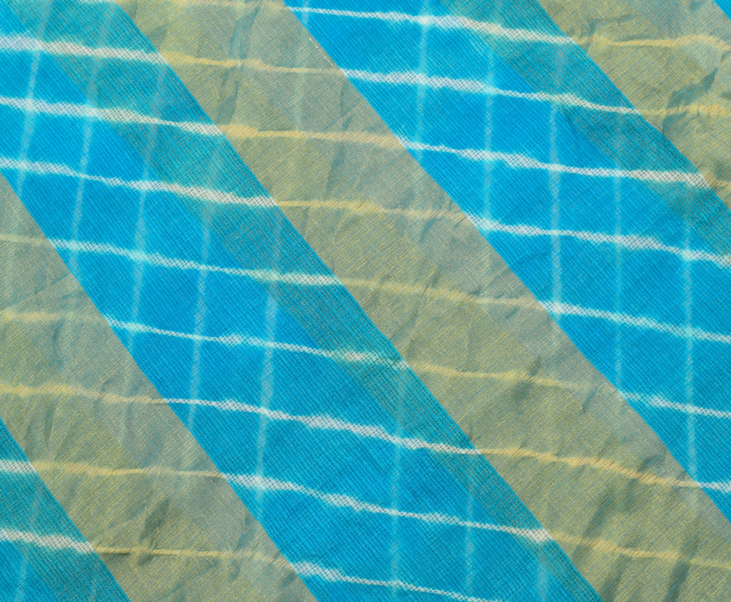 Sushila Vintage Turquoise Blue Indian Saree Art Silk Stripes Woven Sari Fabric
