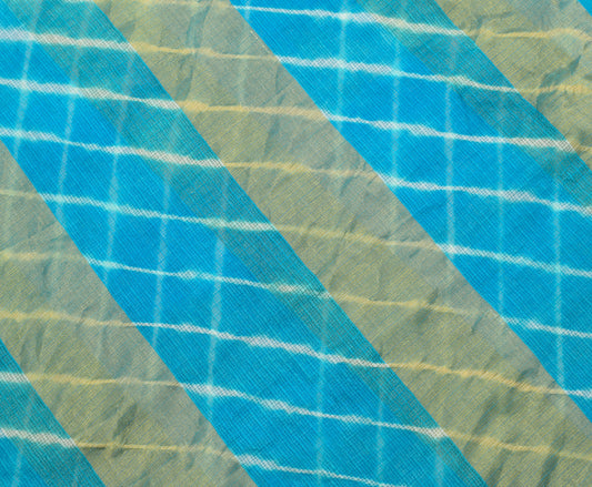 Sushila Vintage Turquoise Blue Indian Saree Art Silk Stripes Woven Sari Fabric