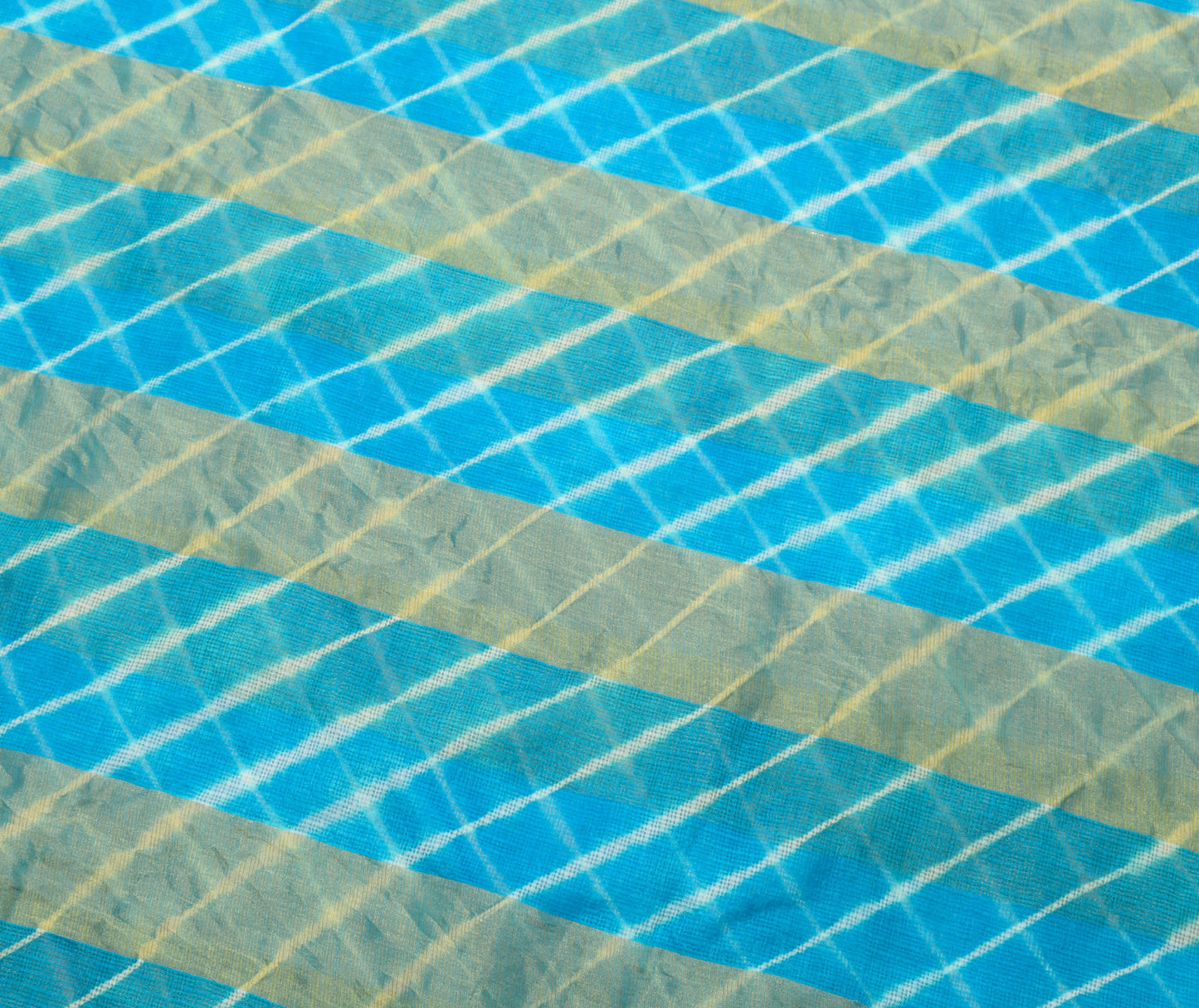 Sushila Vintage Turquoise Blue Indian Saree Art Silk Stripes Woven Sari Fabric