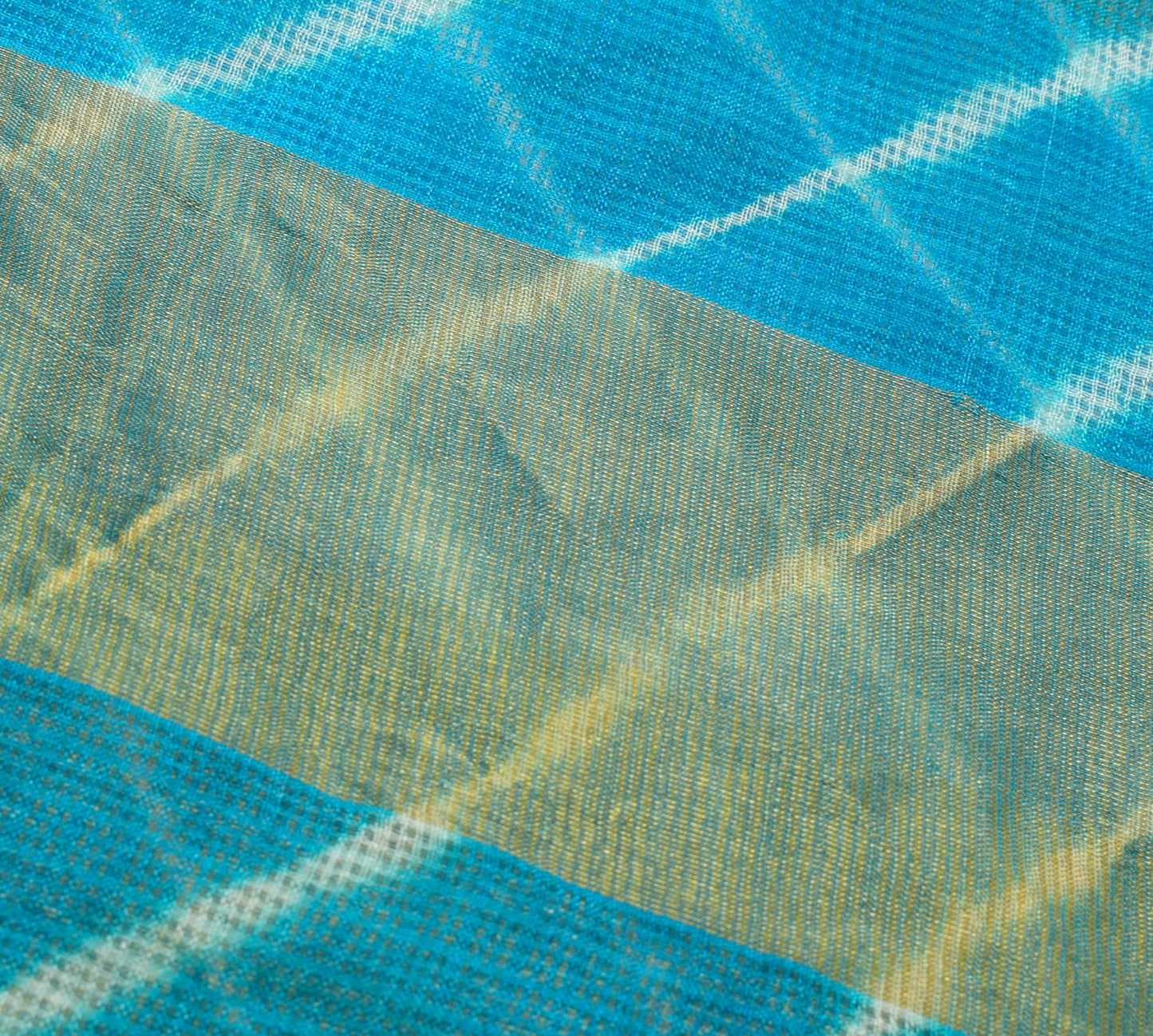 Sushila Vintage Turquoise Blue Indian Saree Art Silk Stripes Woven Sari Fabric