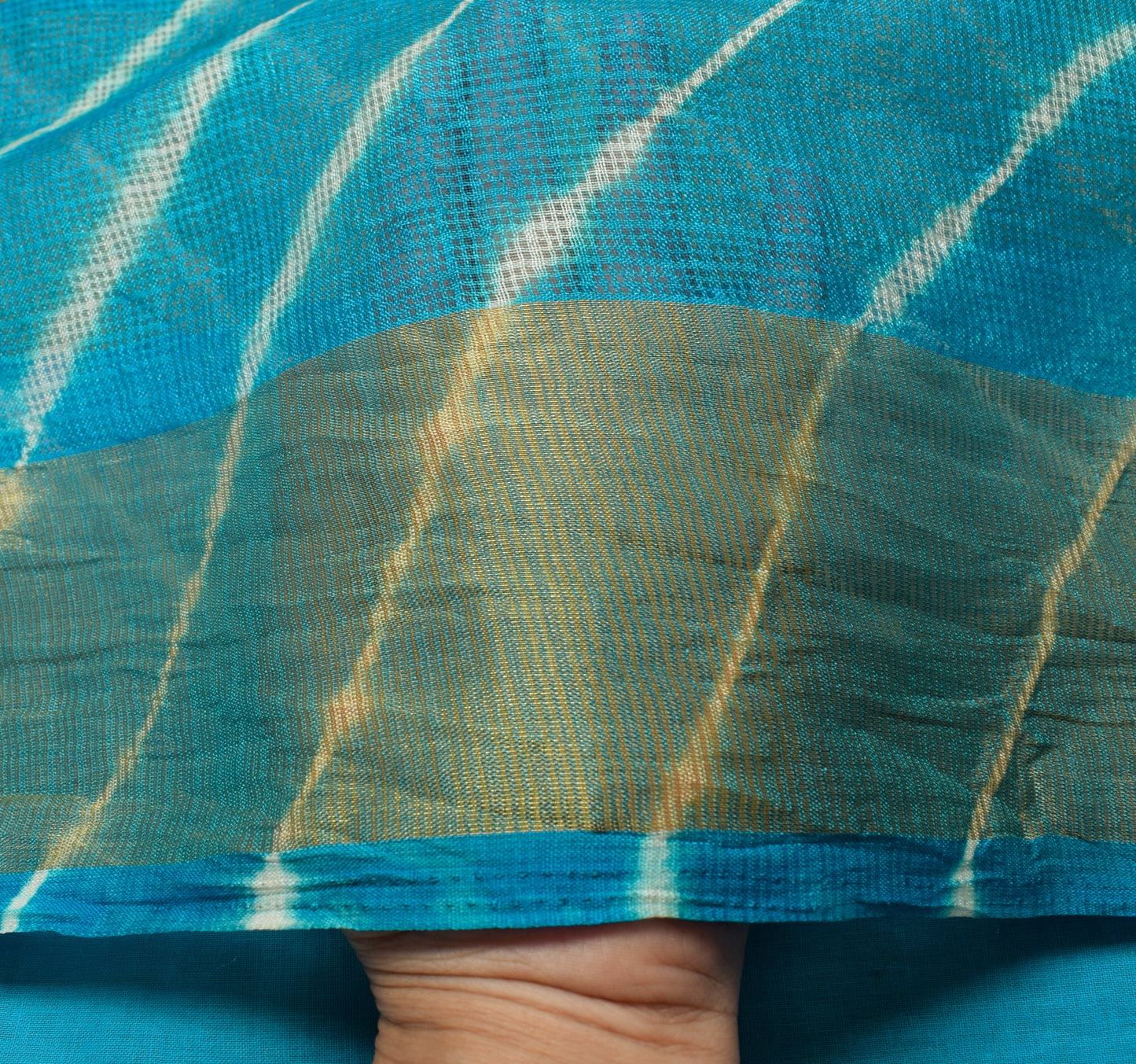 Sushila Vintage Turquoise Blue Indian Saree Art Silk Stripes Woven Sari Fabric