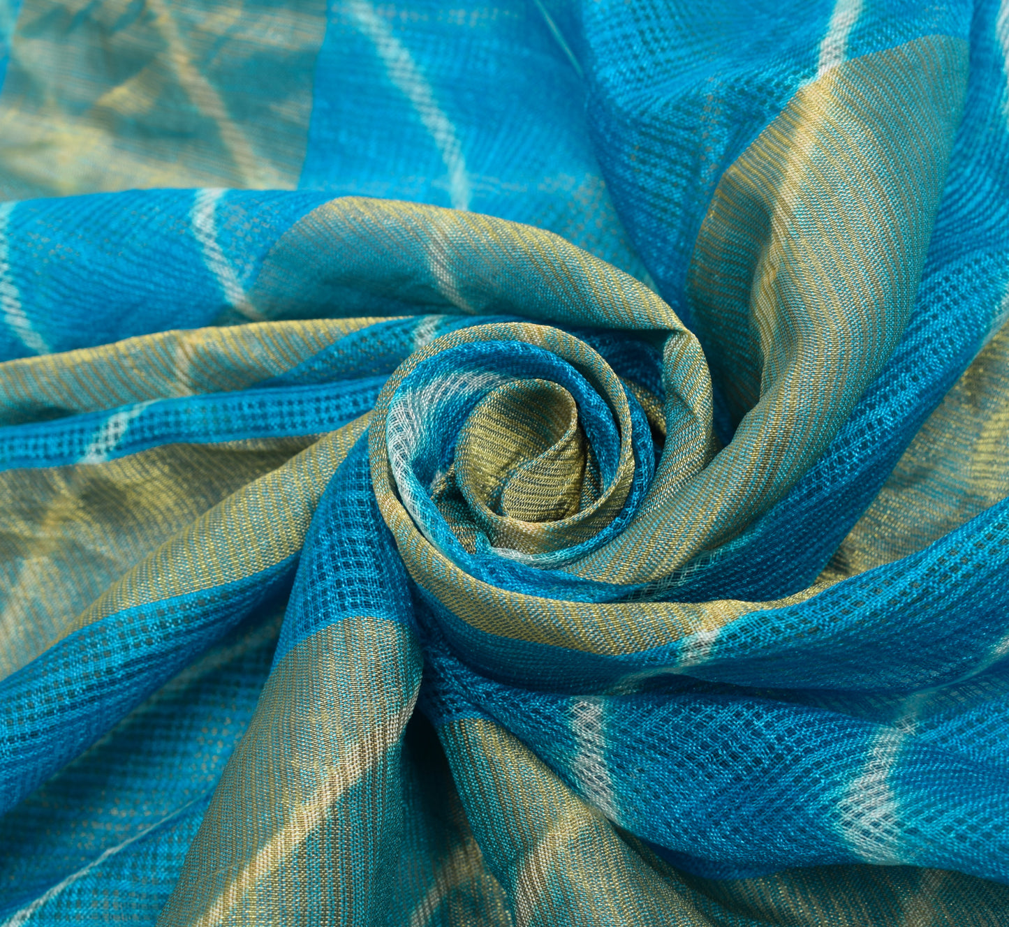 Sushila Vintage Turquoise Blue Indian Saree Art Silk Stripes Woven Sari Fabric