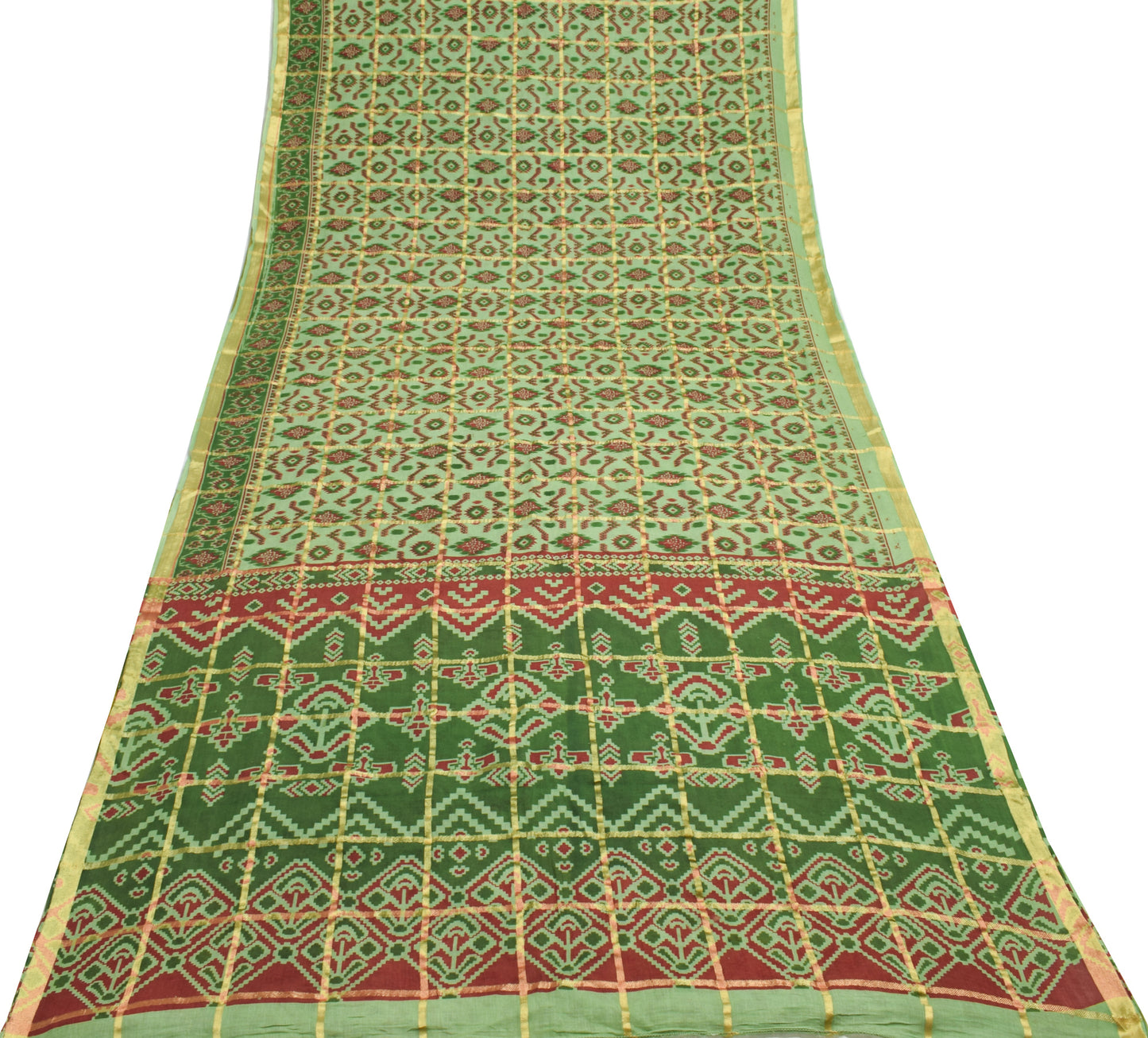 Sushila Vintage Green Saree 100% Pure Cotton Woven Floral Soft Sari Fabric
