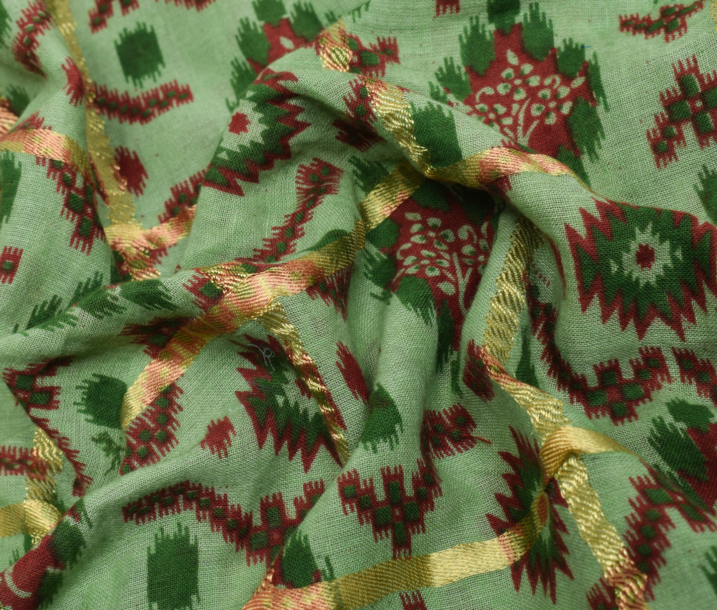 Sushila Vintage Green Saree 100% Pure Cotton Woven Floral Soft Sari Fabric