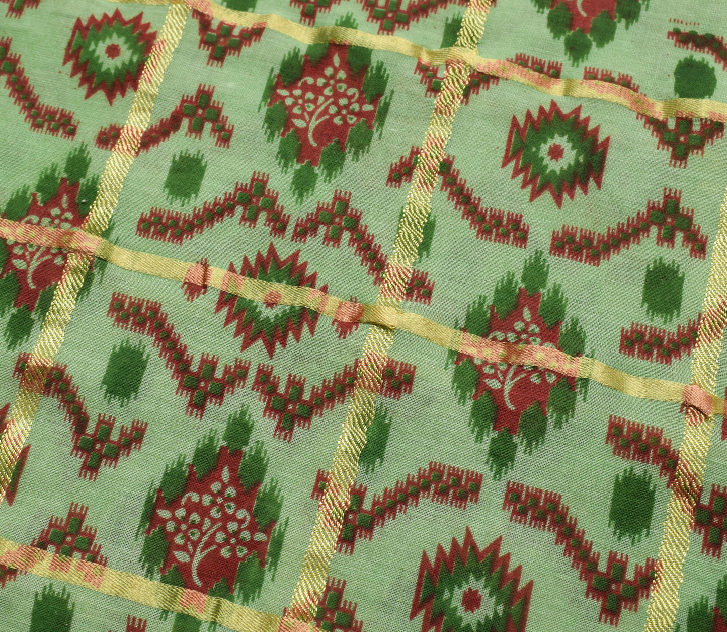Sushila Vintage Green Saree 100% Pure Cotton Woven Floral Soft Sari Fabric