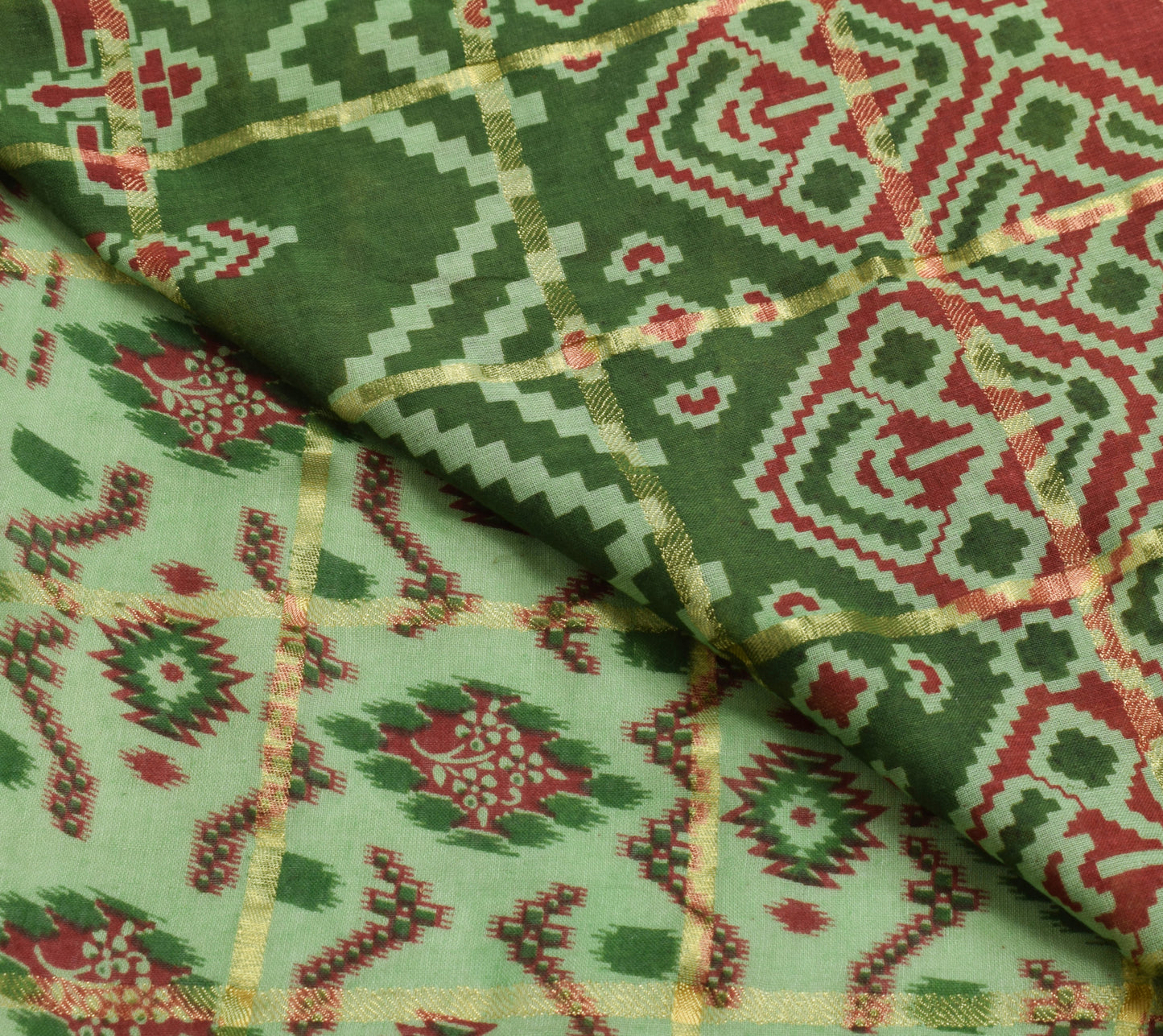 Sushila Vintage Green Saree 100% Pure Cotton Woven Floral Soft Sari Fabric