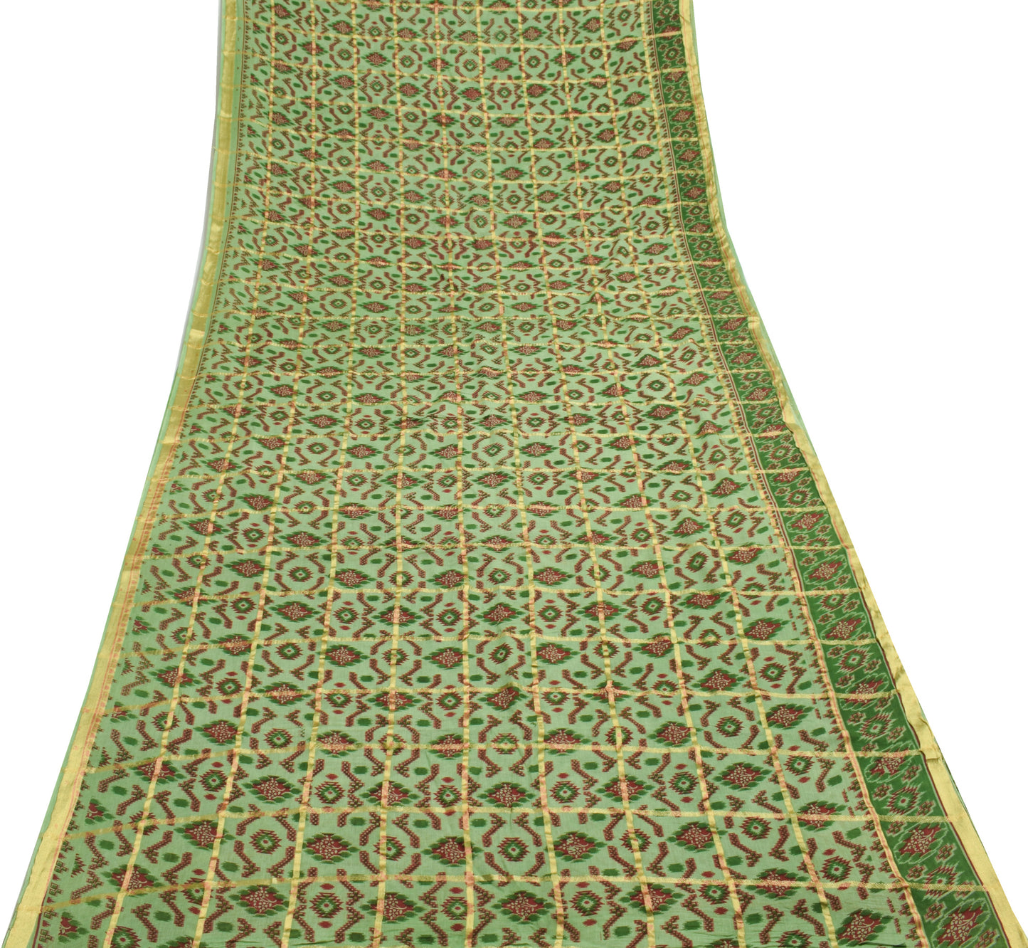 Sushila Vintage Green Saree 100% Pure Cotton Woven Floral Soft Sari Fabric