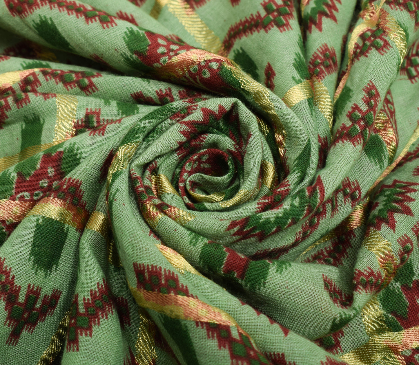 Sushila Vintage Green Saree 100% Pure Cotton Woven Floral Soft Sari Fabric