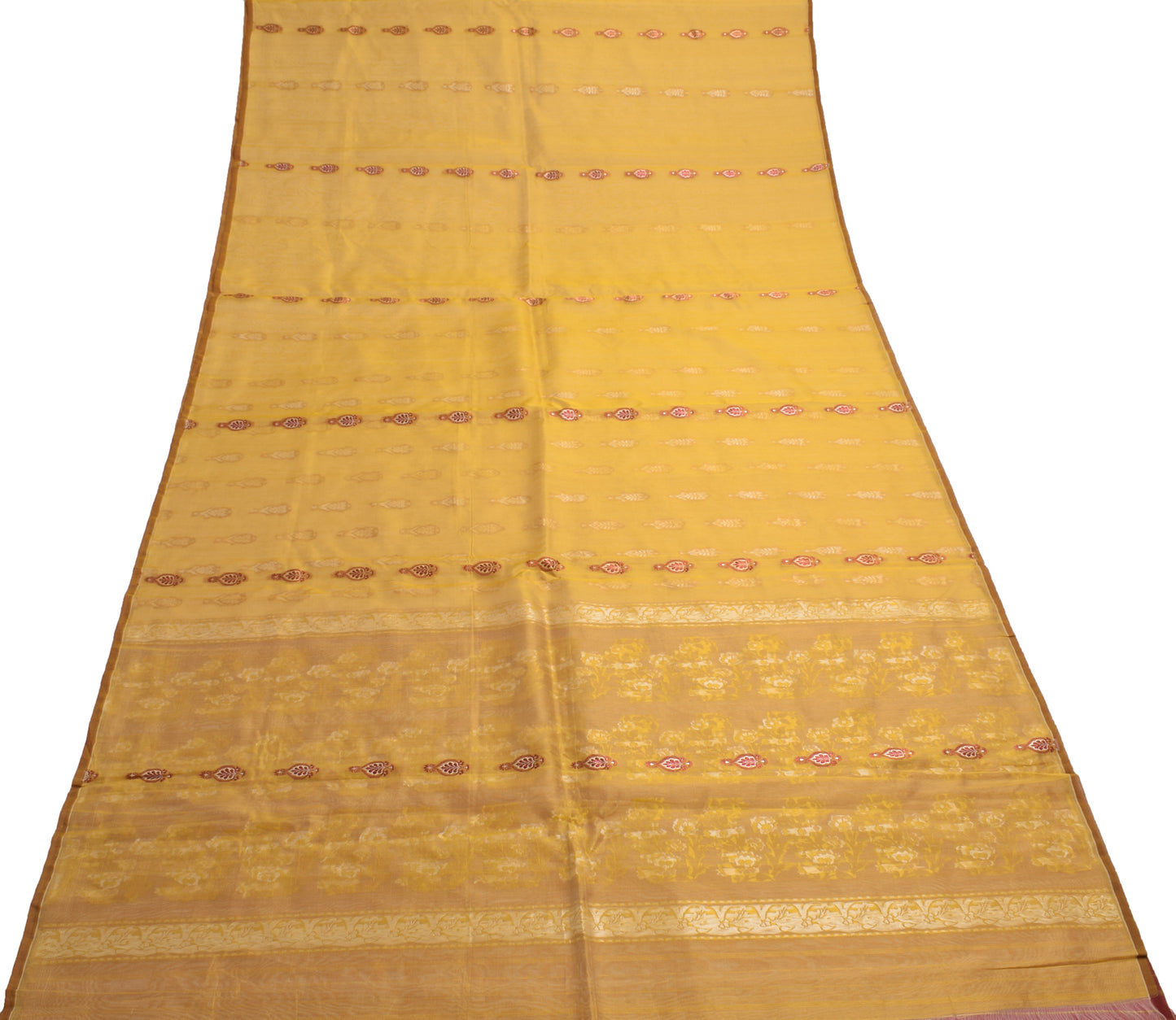 Sushila Vintage Green Indian Saree 100% Pure Silk Floral Woven 5 YD Sari Fabric