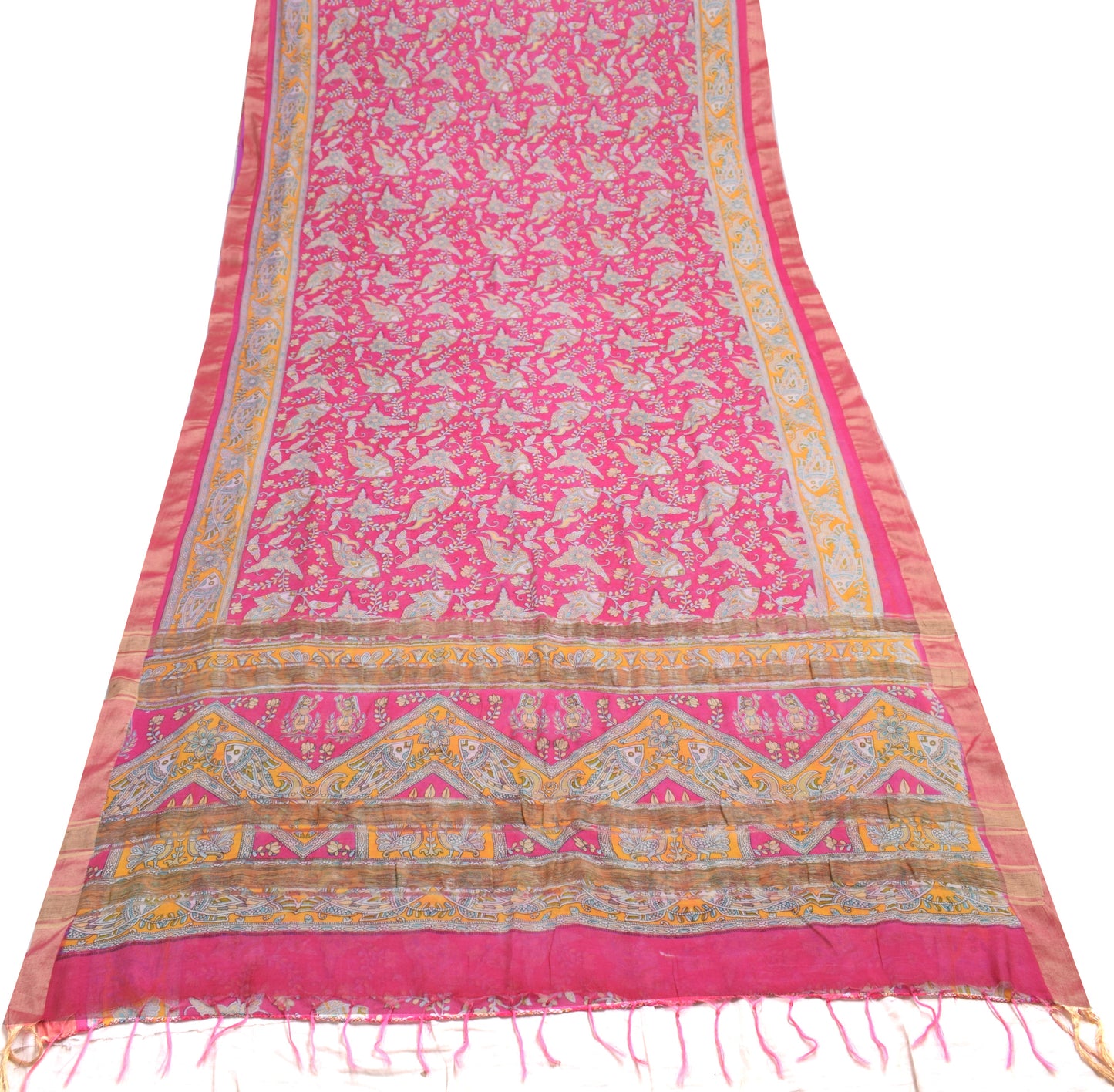 Sushila Vintage Pink Madhubani Painted Art Cotton Saree Featuring Fish Motifs