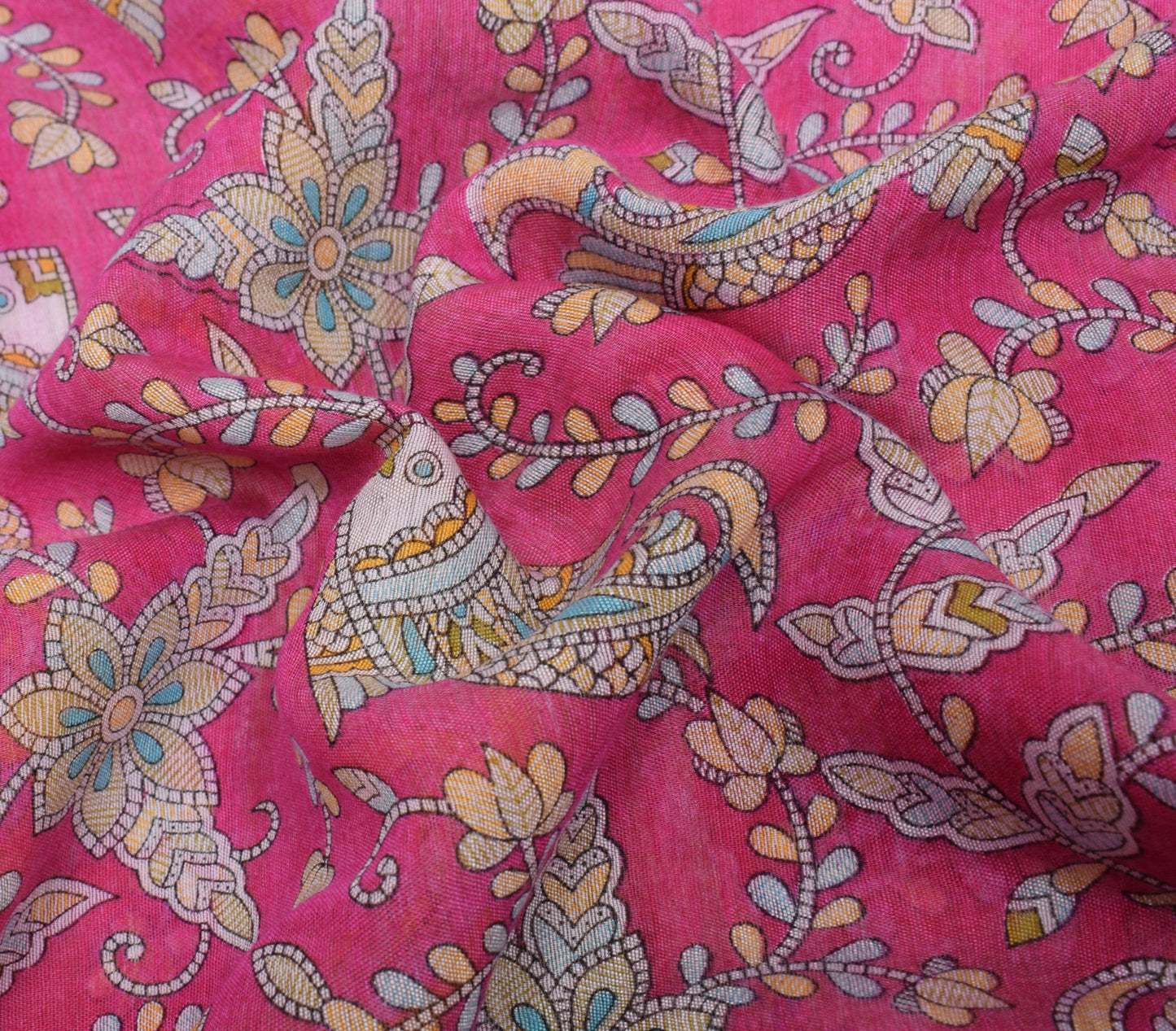 Sushila Vintage Pink Madhubani Painted Art Cotton Saree Featuring Fish Motifs