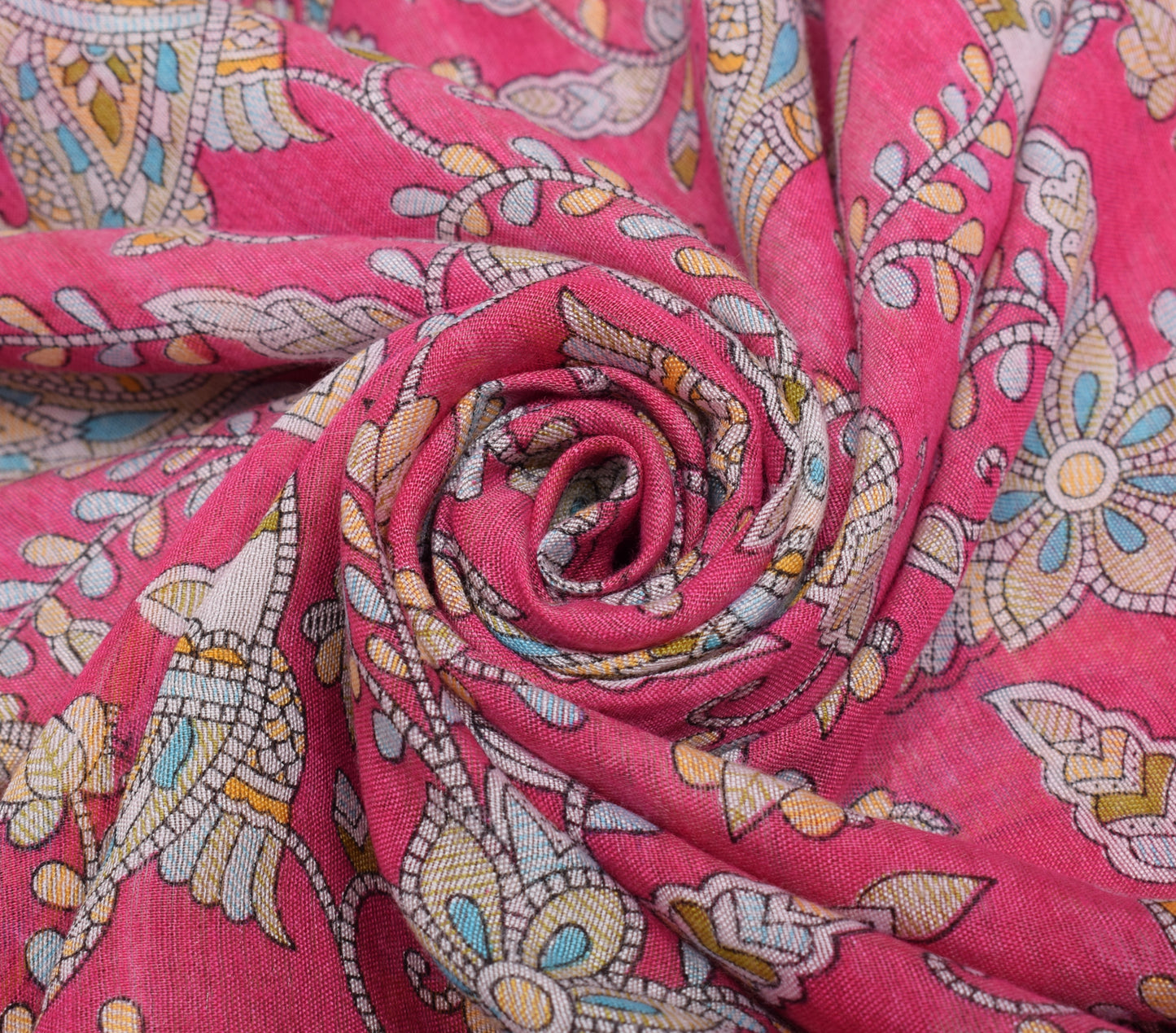 Sushila Vintage Pink Madhubani Painted Art Cotton Saree Featuring Fish Motifs