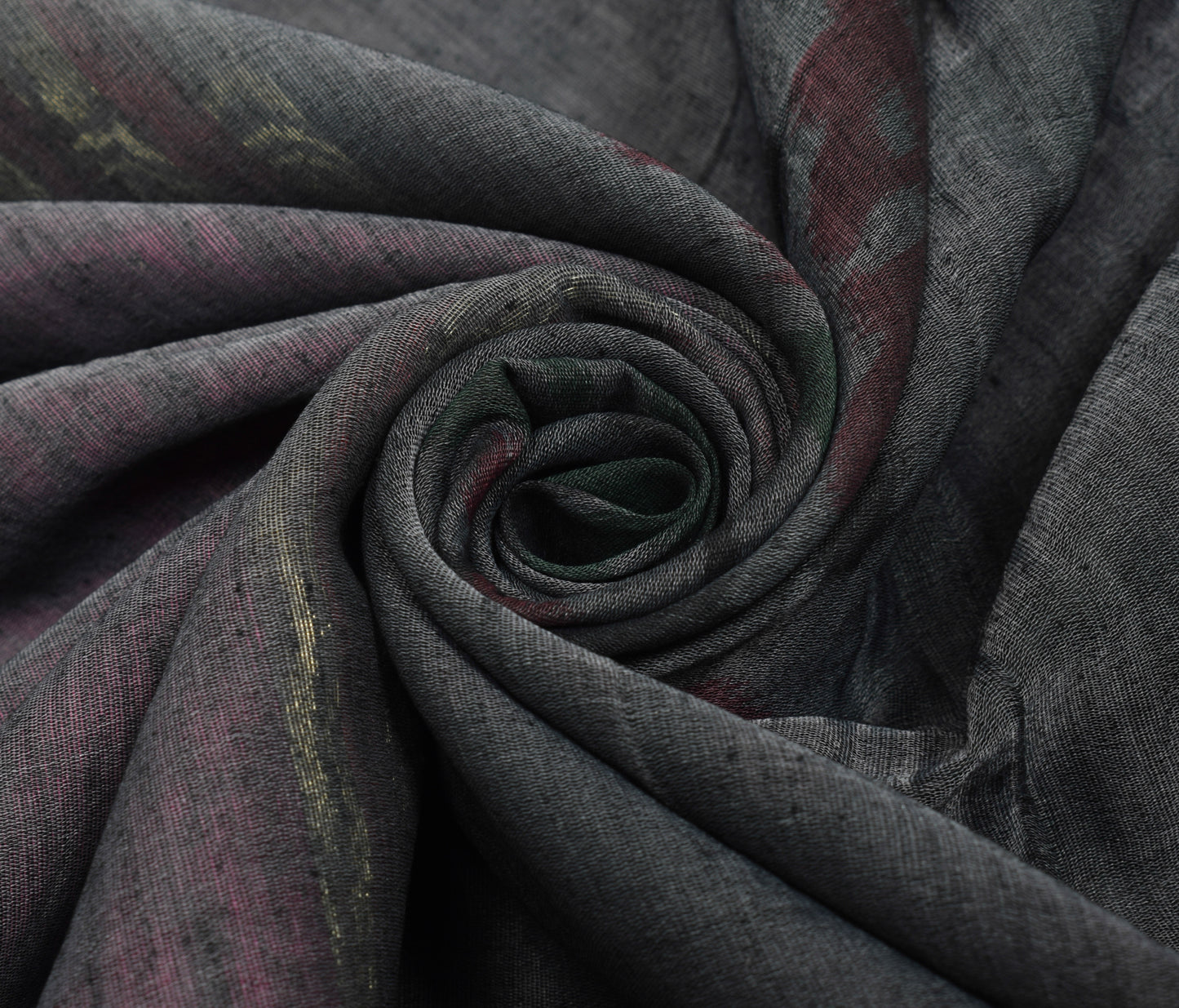 Sushila Vintage Dark Gray Saree Blend Cotton Floral Woven Sari Craft 5 YD Fabric