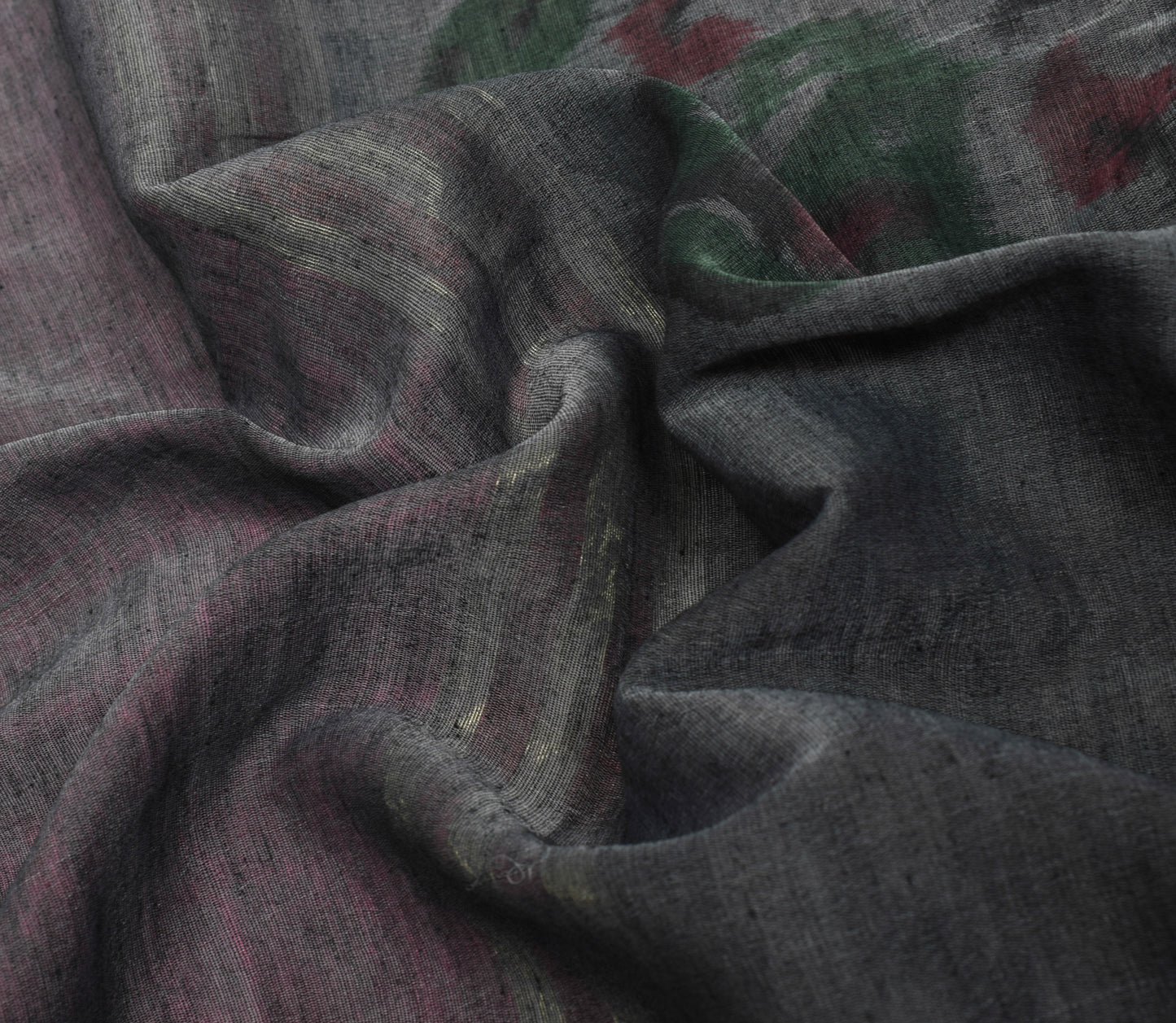 Sushila Vintage Dark Gray Saree Blend Cotton Floral Woven Sari Craft 5 YD Fabric