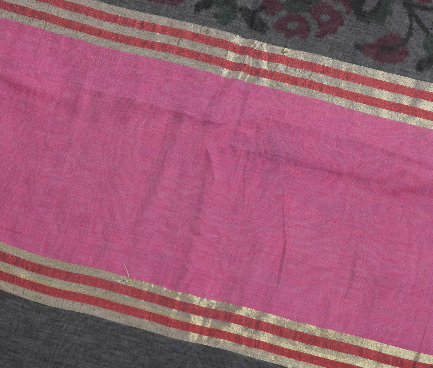 Sushila Vintage Dark Gray Saree Blend Cotton Floral Woven Sari Craft 5 YD Fabric