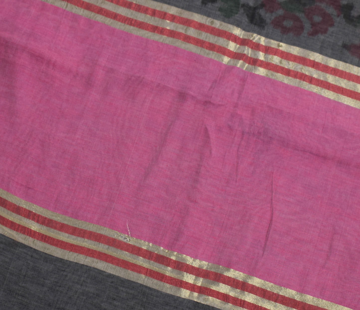 Sushila Vintage Dark Gray Saree Blend Cotton Floral Woven Sari Craft 5 YD Fabric