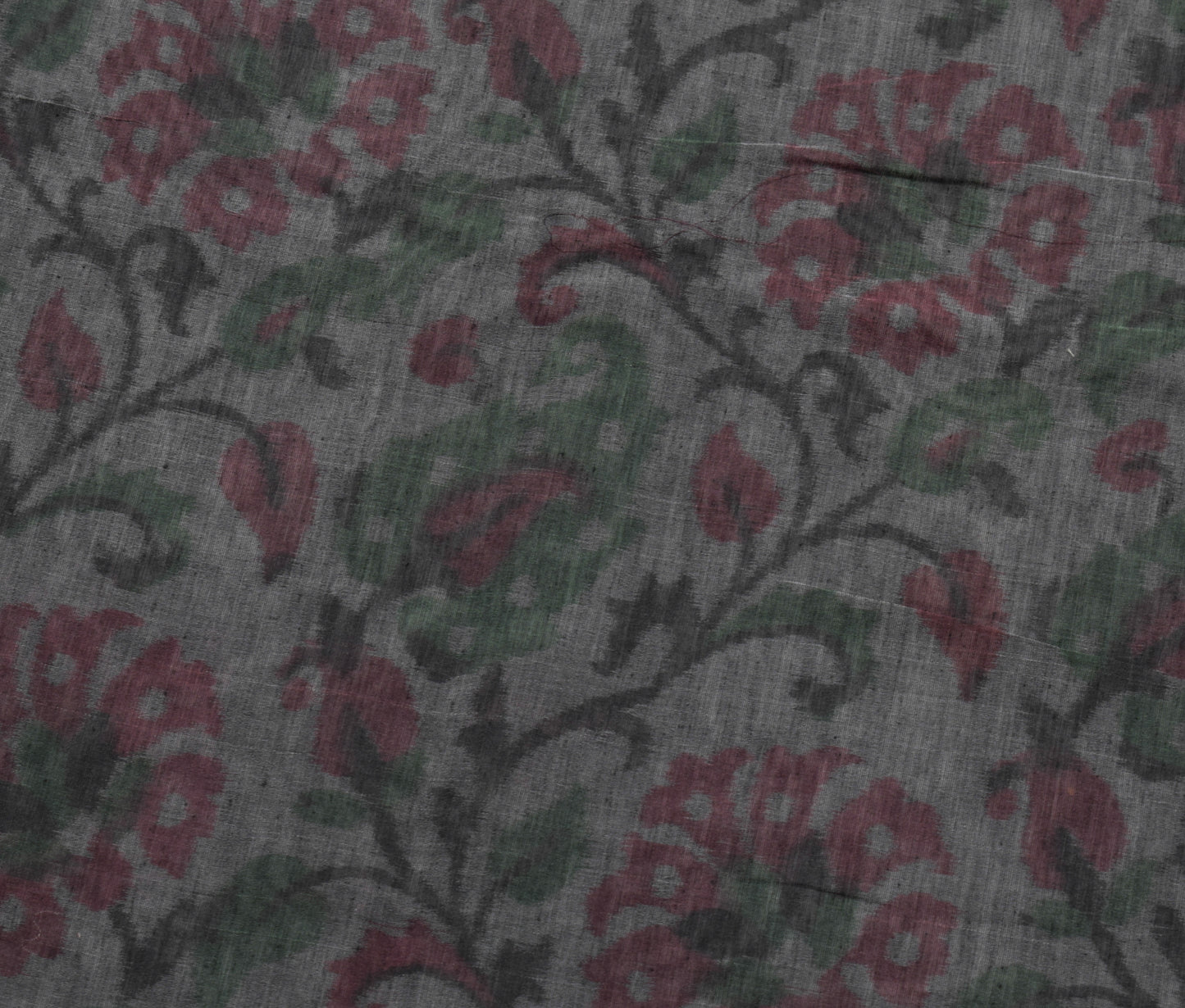Sushila Vintage Dark Gray Saree Blend Cotton Floral Woven Sari Craft 5 YD Fabric