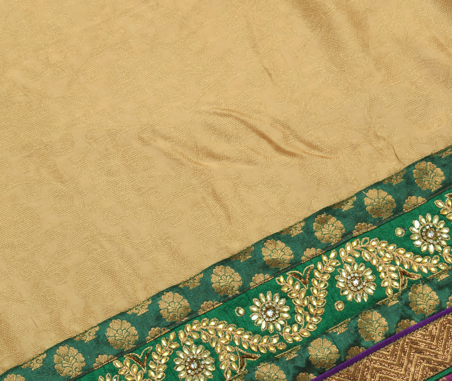 Sushila Vintage Brown Woven Saree Patch Work Pure Silk Floral HEAVY Sari Craft Fabric