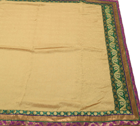 Sushila Vintage Brown Woven Saree Patch Work Pure Silk Floral HEAVY Sari Craft Fabric