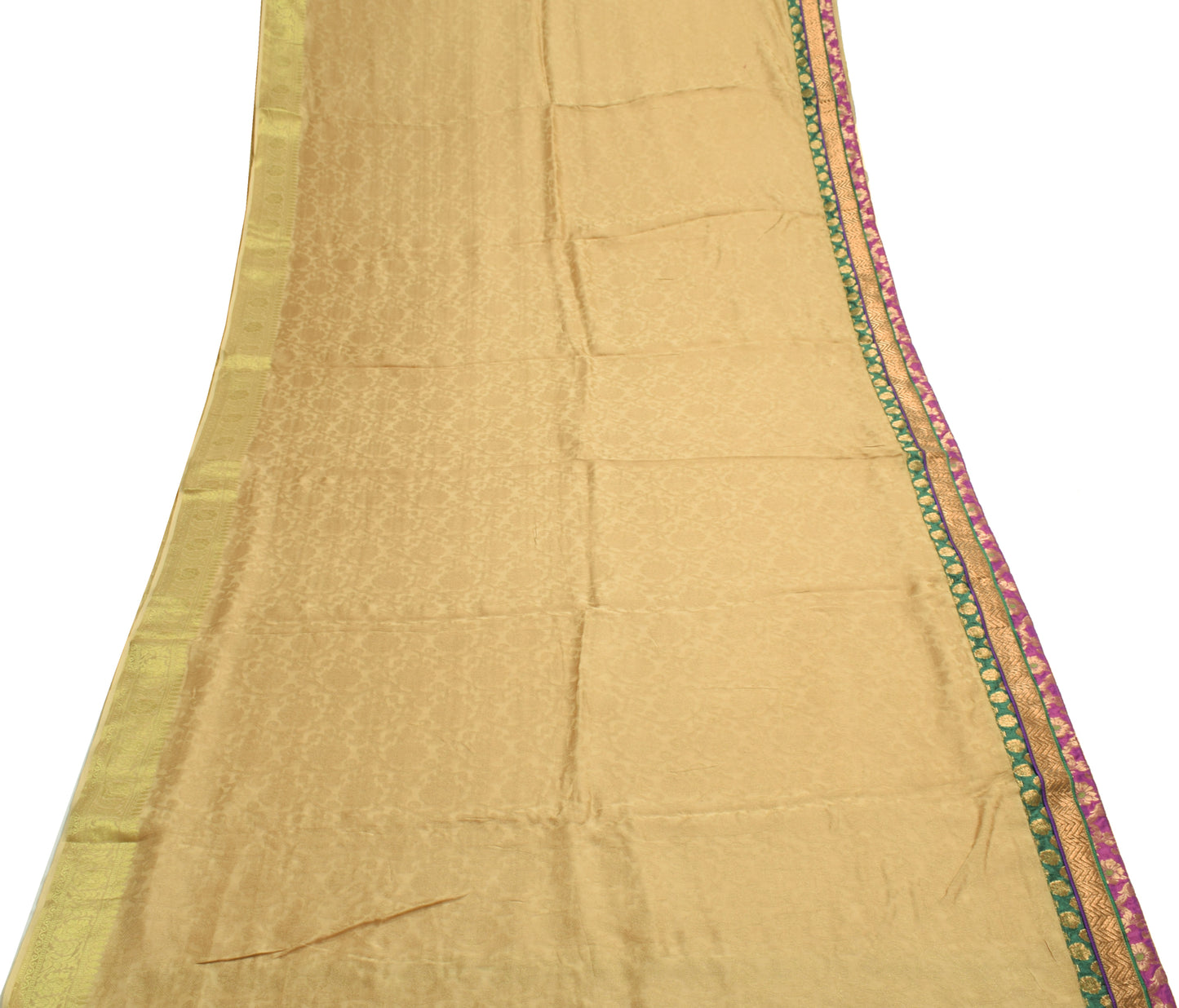 Sushila Vintage Brown Woven Saree Patch Work Pure Silk Floral HEAVY Sari Craft Fabric