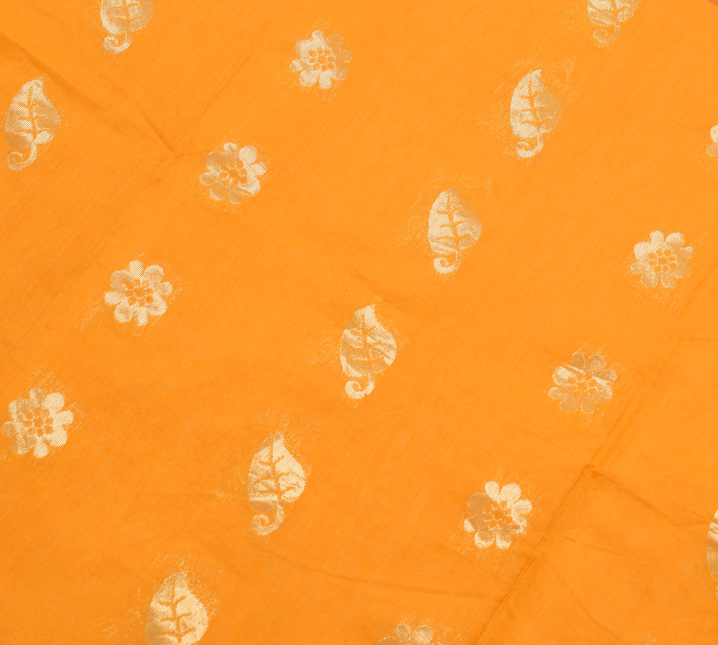 Sushila Vintage Orange Saree Blend Cotton Silk Woven Paisley Sari Craft Fabric