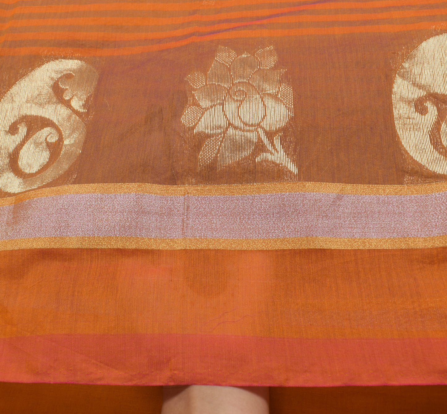 Sushila Vintage Orange Saree Blend Cotton Silk Woven Paisley Sari Craft Fabric