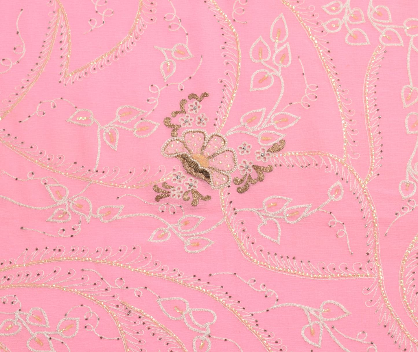 Sushila Vintage Pink Saree Blend Chiffon Silk Embroidered Floral Sari Fabric