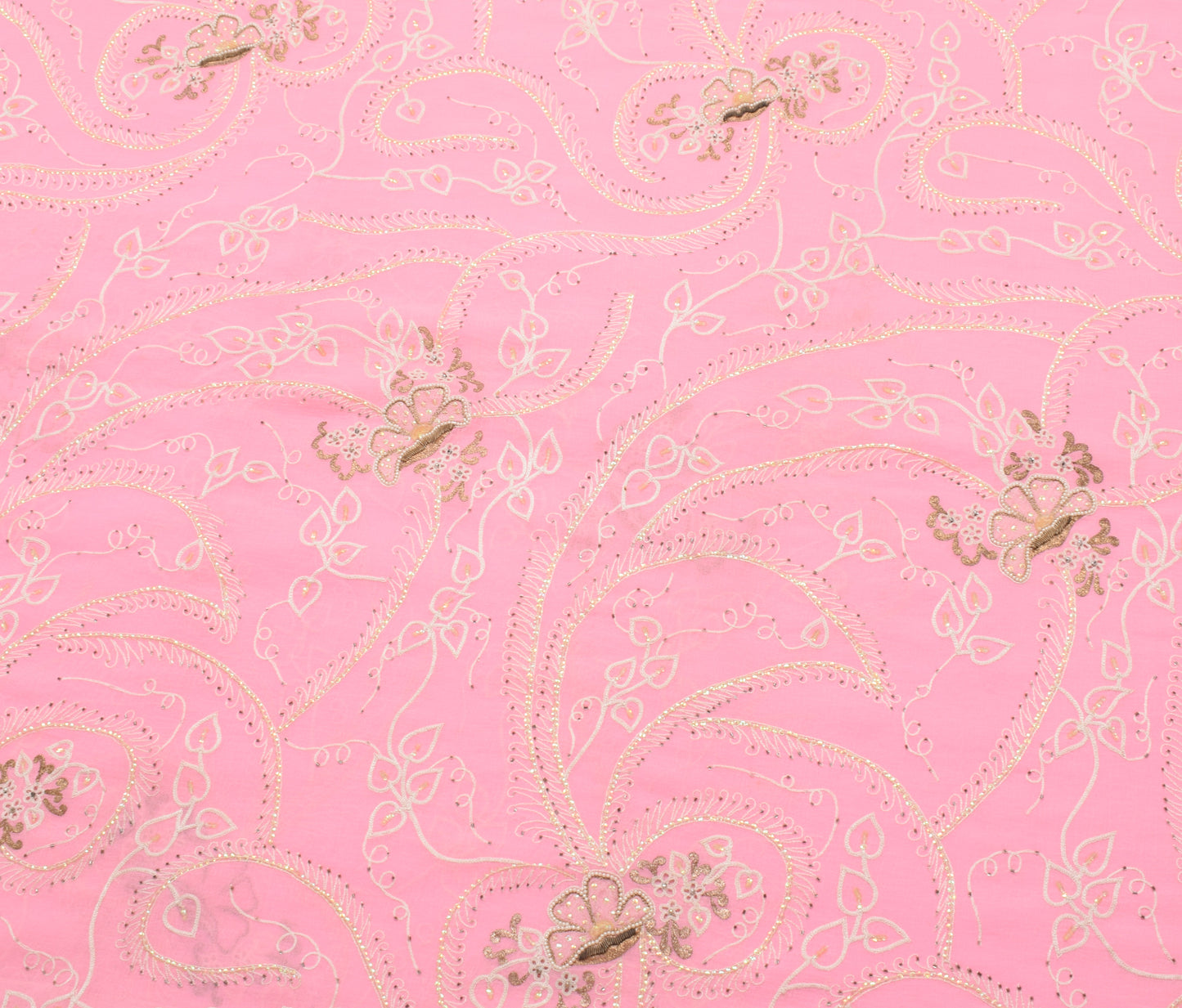 Sushila Vintage Pink Saree Blend Chiffon Silk Embroidered Floral Sari Fabric