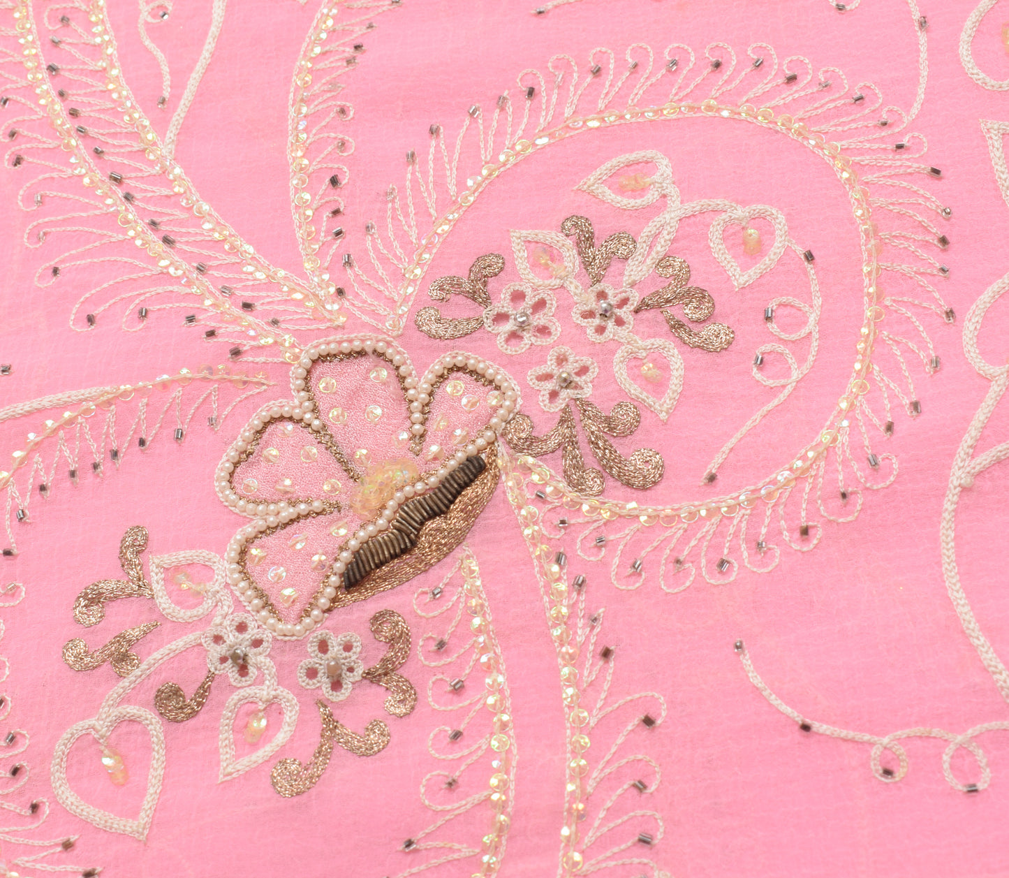 Sushila Vintage Pink Saree Blend Chiffon Silk Embroidered Floral Sari Fabric