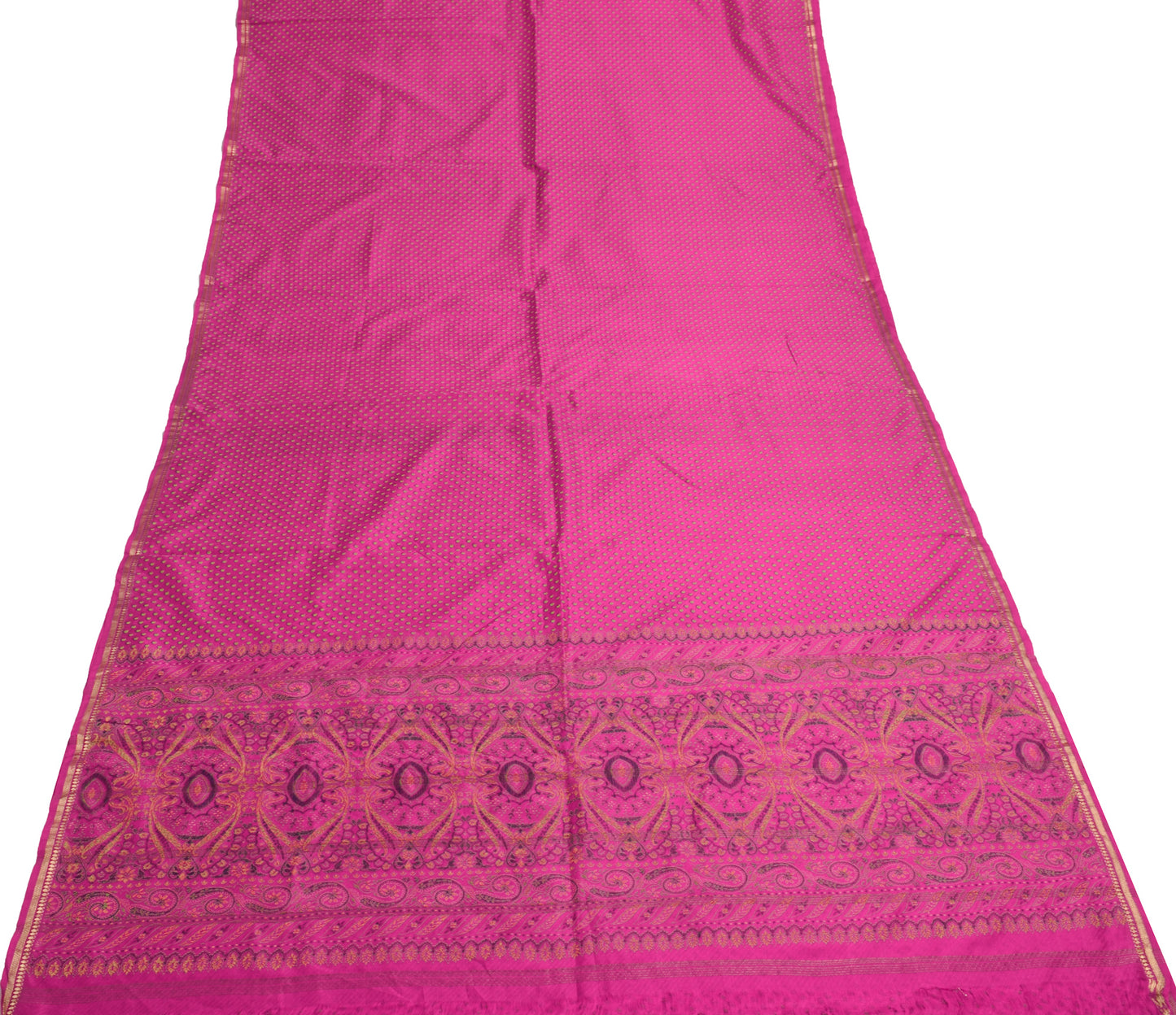 Sushila Vintage Magenta Saree 100% Pure Silk Paisley Printed Sari Craft Fabric