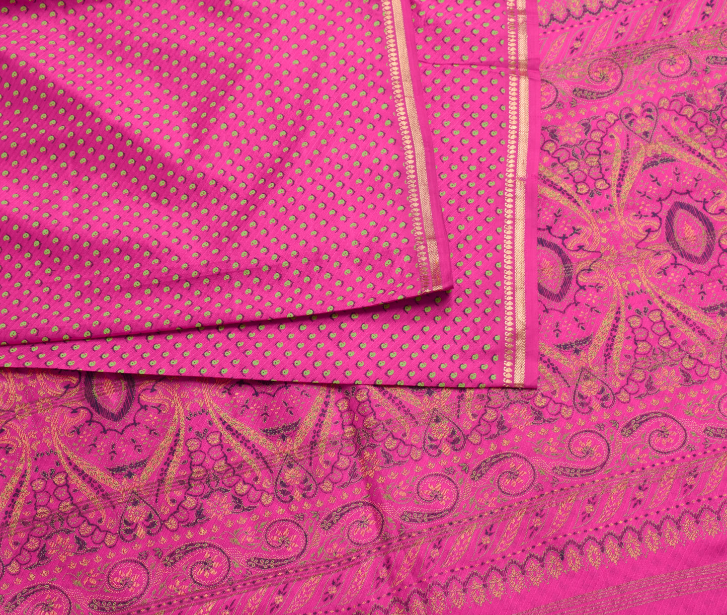 Sushila Vintage Magenta Saree 100% Pure Silk Paisley Printed Sari Craft Fabric
