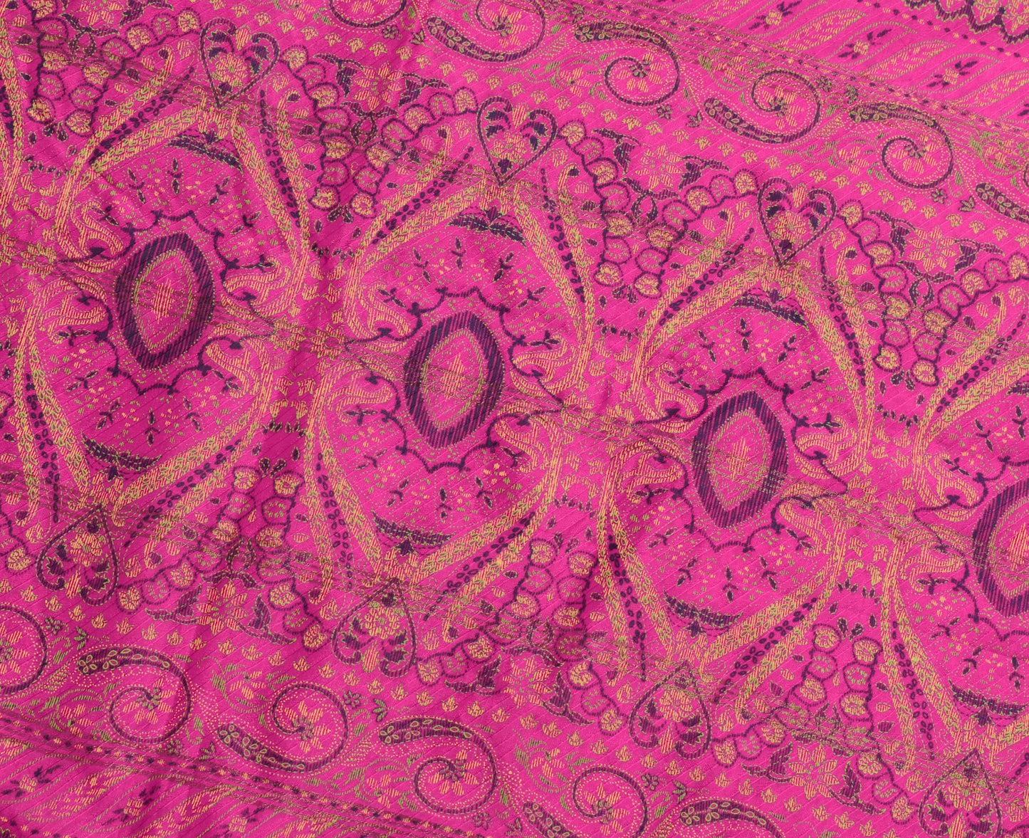 Sushila Vintage Magenta Saree 100% Pure Silk Paisley Printed Sari Craft Fabric