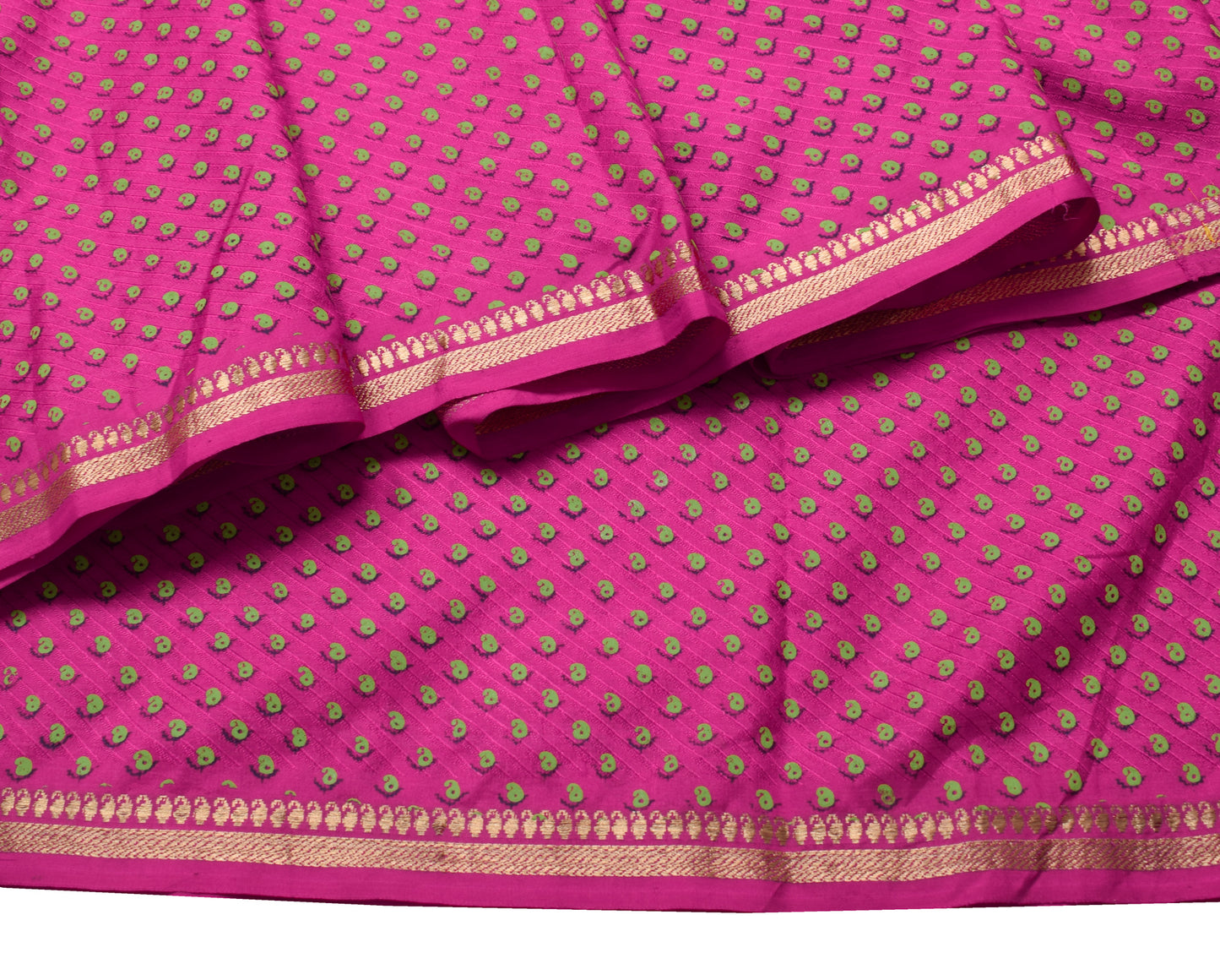 Sushila Vintage Magenta Saree 100% Pure Silk Paisley Printed Sari Craft Fabric