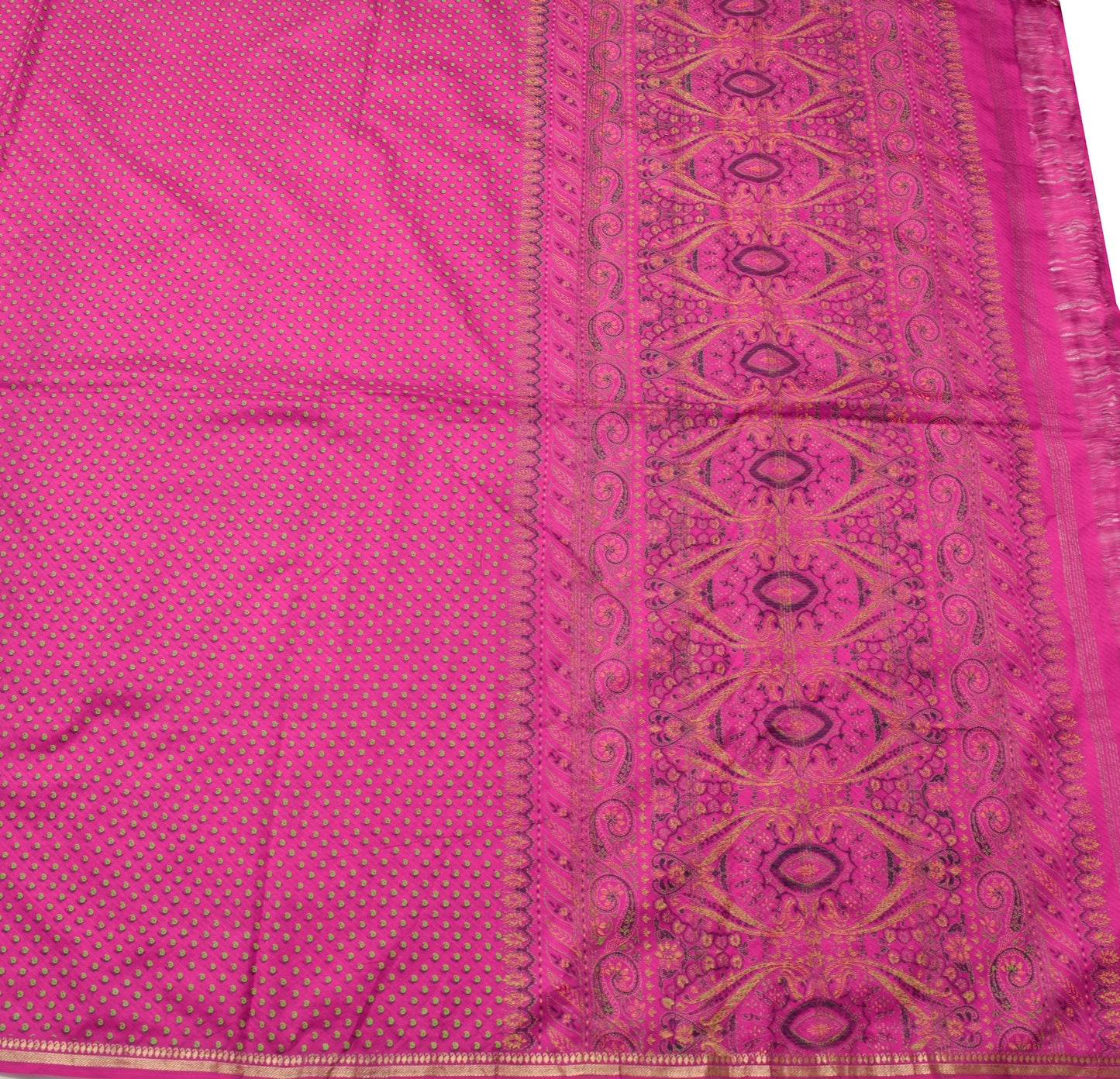 Sushila Vintage Magenta Saree 100% Pure Silk Paisley Printed Sari Craft Fabric