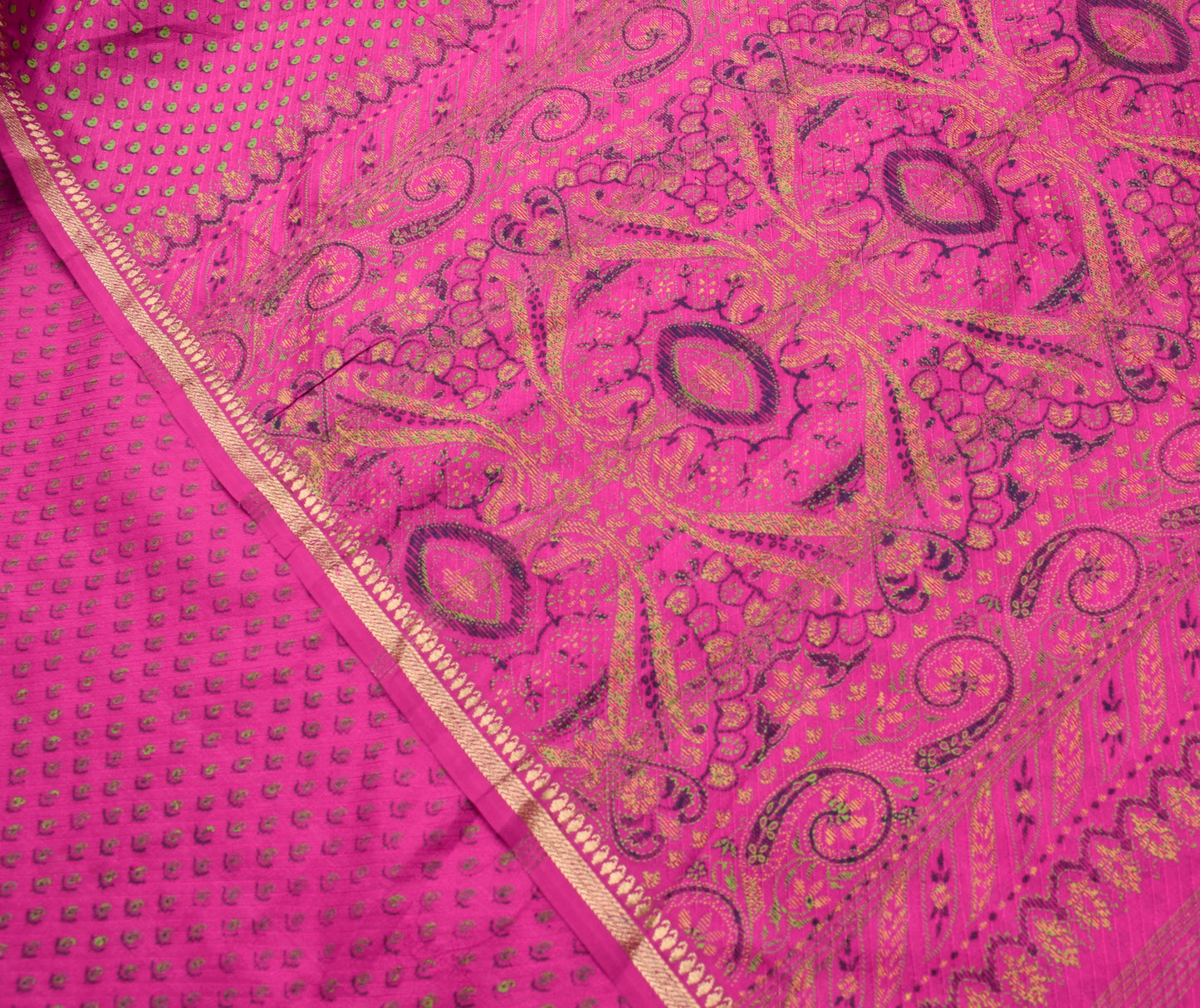 Sushila Vintage Magenta Saree 100% Pure Silk Paisley Printed Sari Craft Fabric