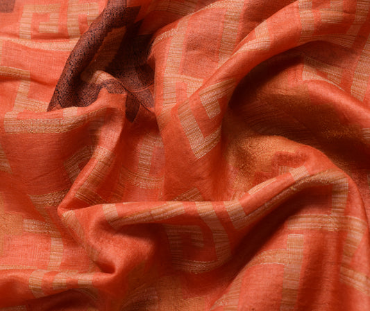 Sushila Vintage Orange Saree 100% Pure Silk Paisley Woven Soft Sari Craft Fabric